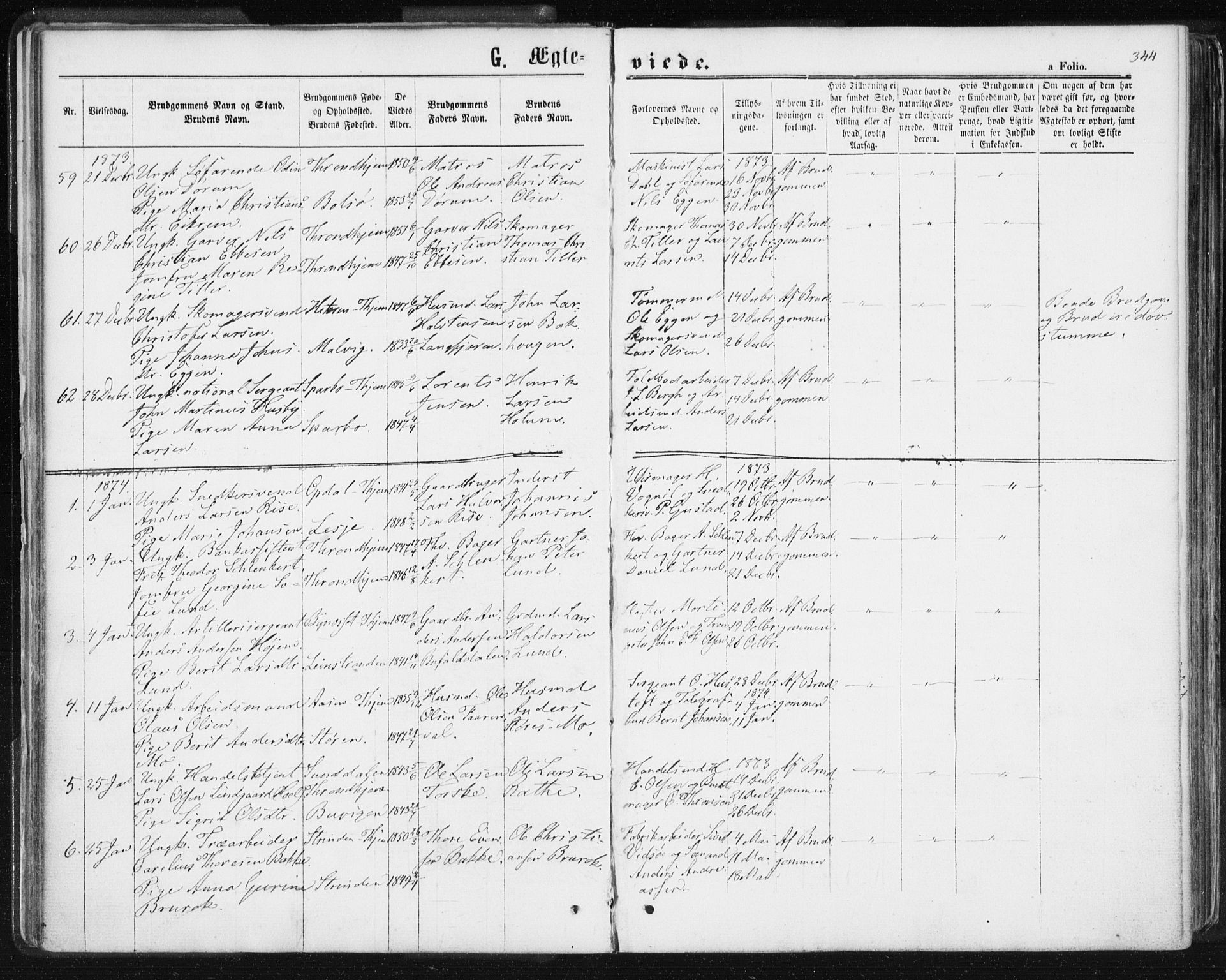 Ministerialprotokoller, klokkerbøker og fødselsregistre - Sør-Trøndelag, SAT/A-1456/601/L0055: Parish register (official) no. 601A23, 1866-1877, p. 344