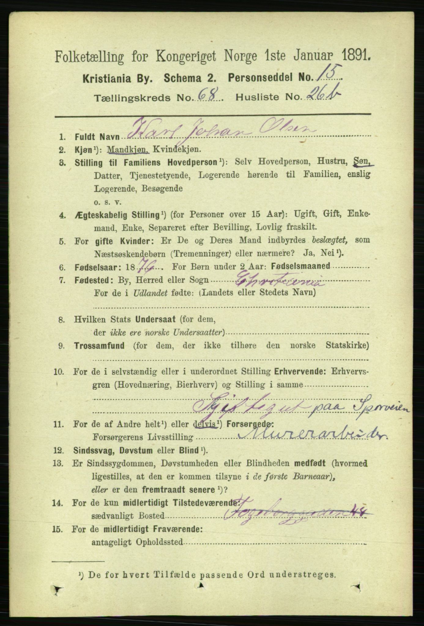 RA, 1891 census for 0301 Kristiania, 1891, p. 37786