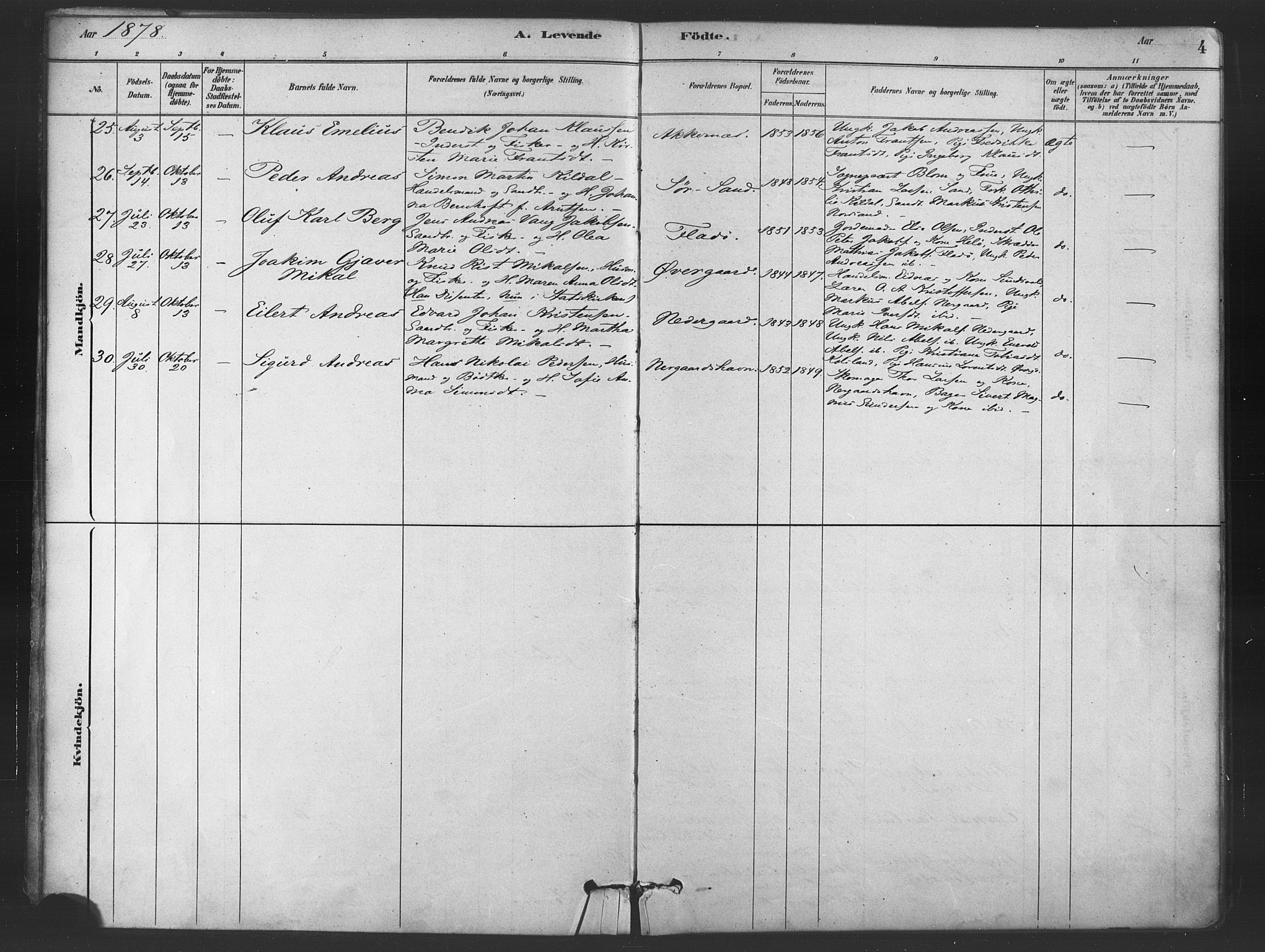 Sand/Bjarkøy sokneprestkontor, AV/SATØ-S-0811/I/Ia/Iaa/L0003kirke: Parish register (official) no. 3, 1878-1892, p. 4