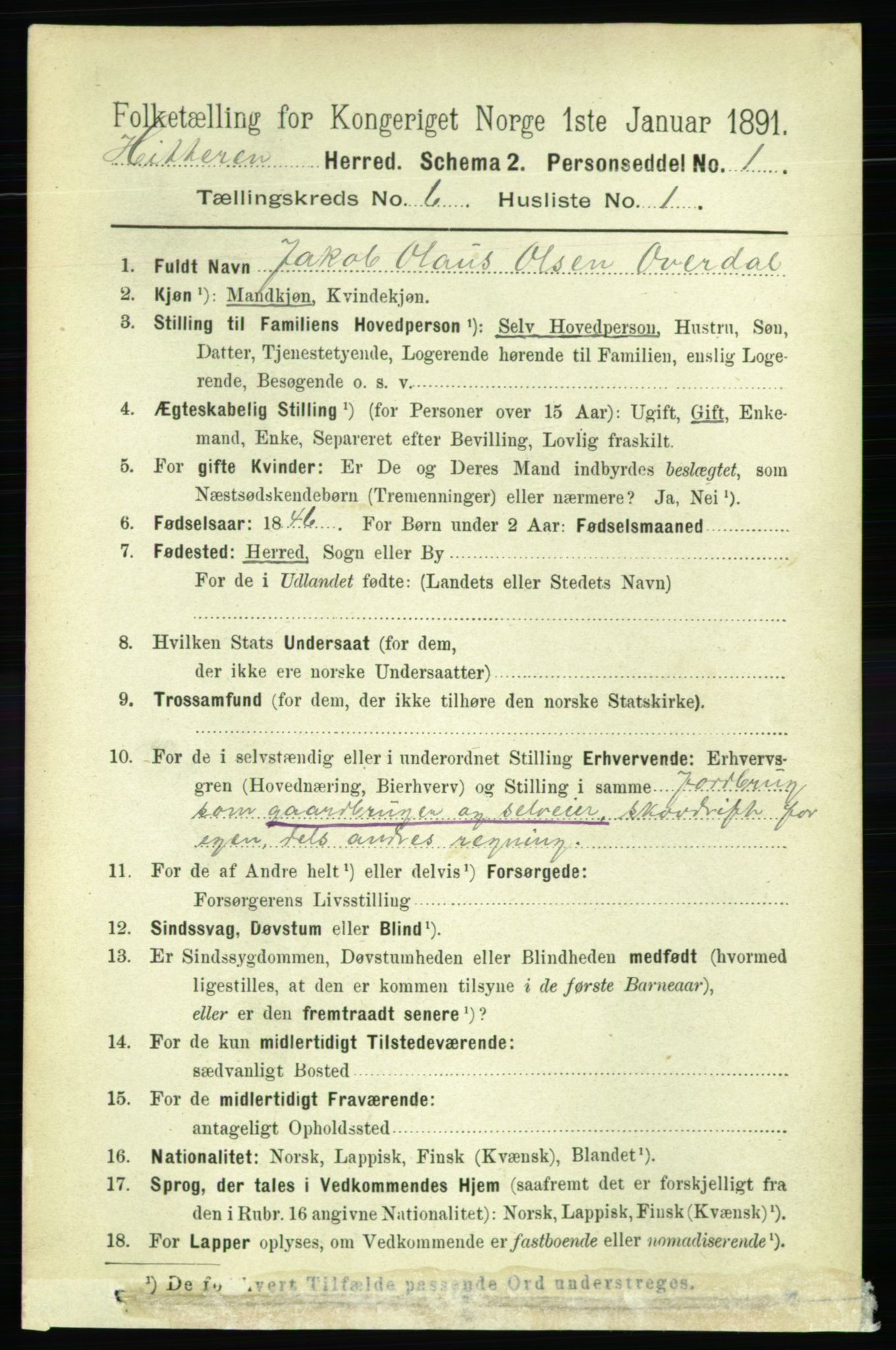 RA, 1891 census for 1617 Hitra, 1891, p. 1066