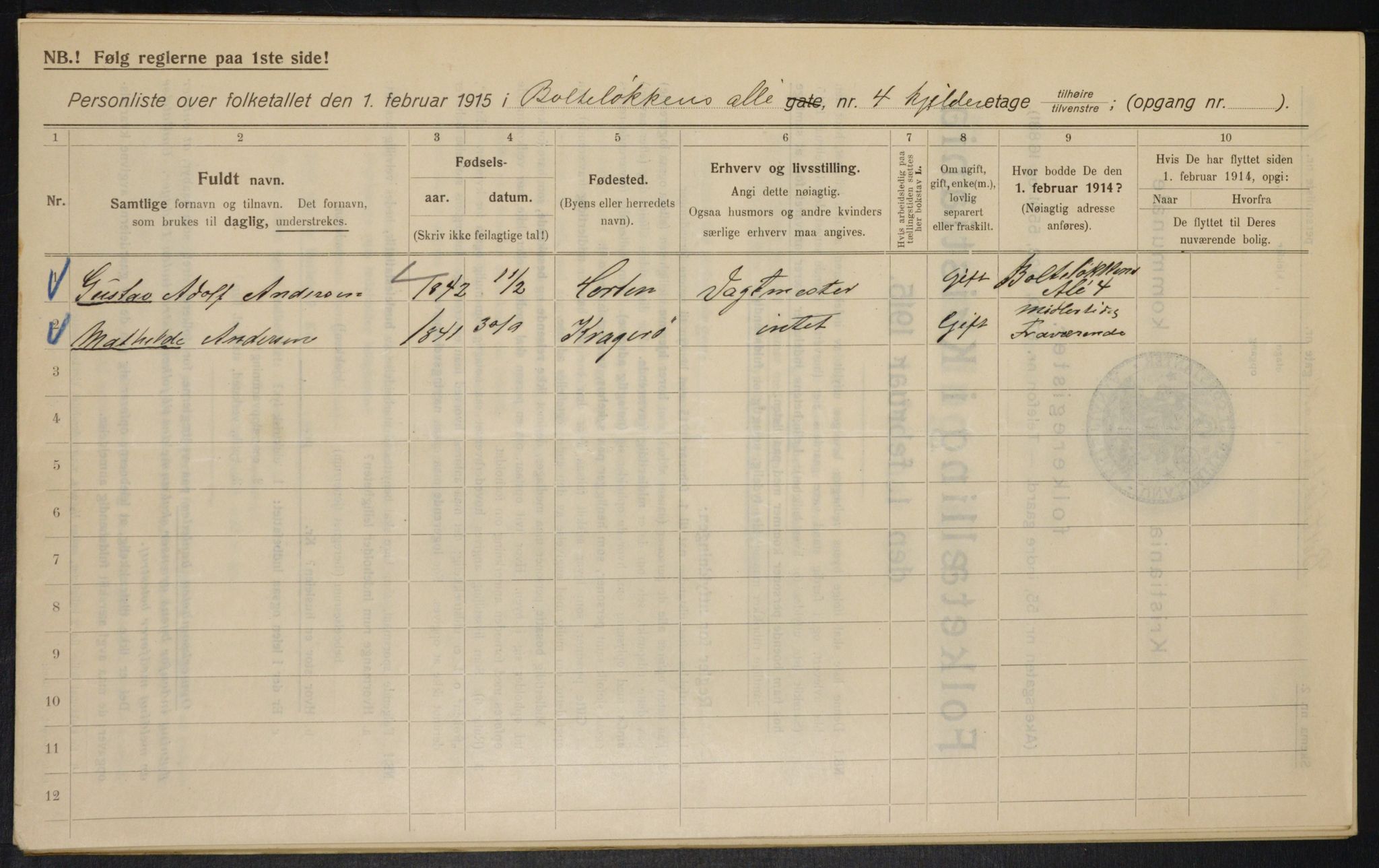 OBA, Municipal Census 1915 for Kristiania, 1915, p. 7632