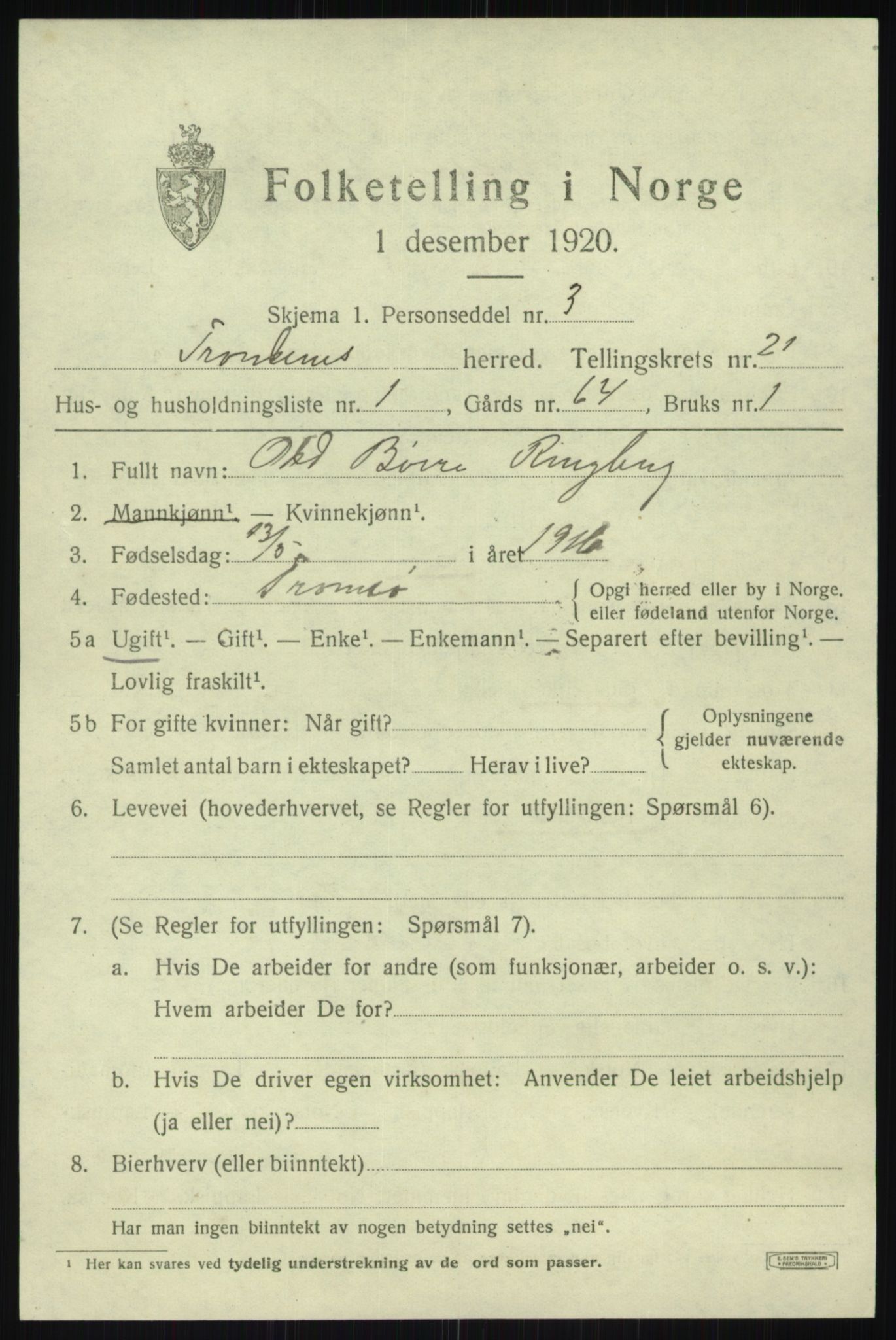 SATØ, 1920 census for Trondenes, 1920, p. 16306