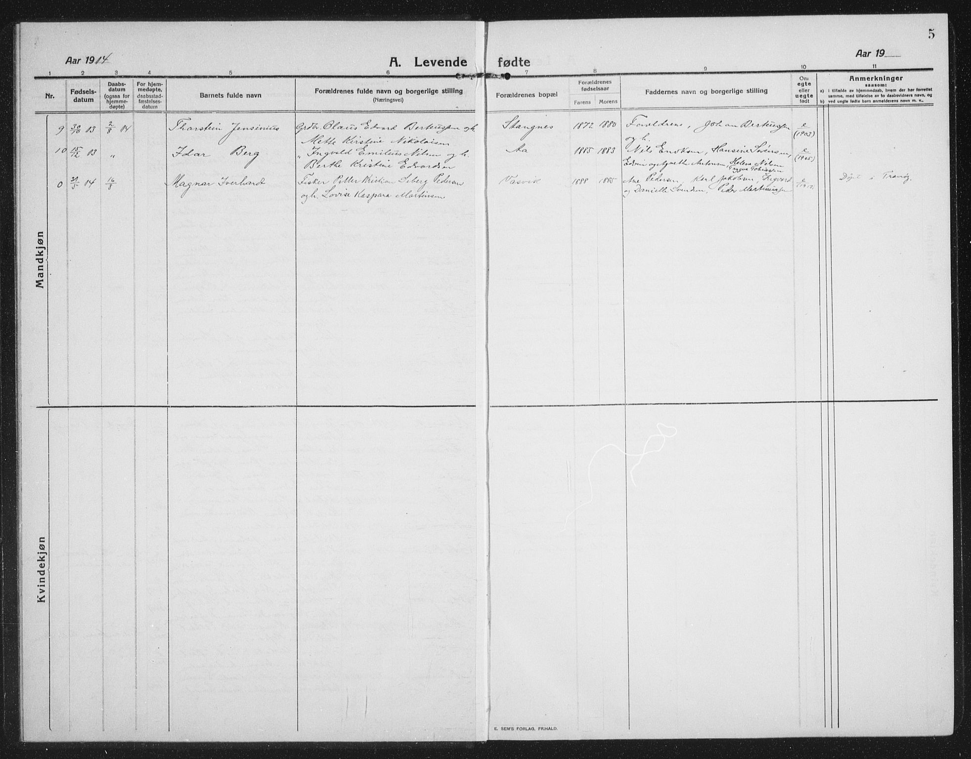Tranøy sokneprestkontor, SATØ/S-1313/I/Ia/Iab/L0019klokker: Parish register (copy) no. 19, 1914-1940, p. 5