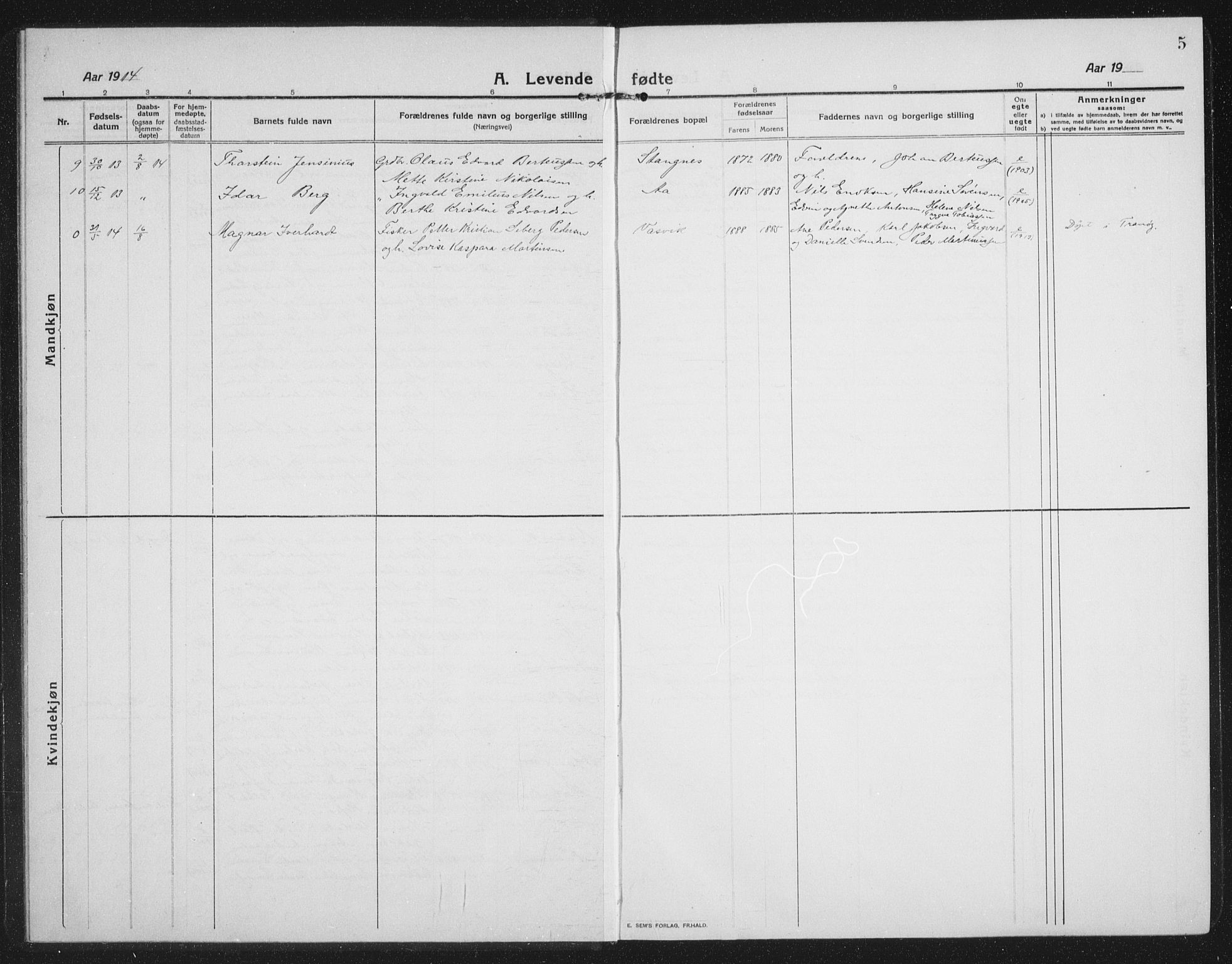 Tranøy sokneprestkontor, AV/SATØ-S-1313/I/Ia/Iab/L0019klokker: Parish register (copy) no. 19, 1914-1940, p. 5