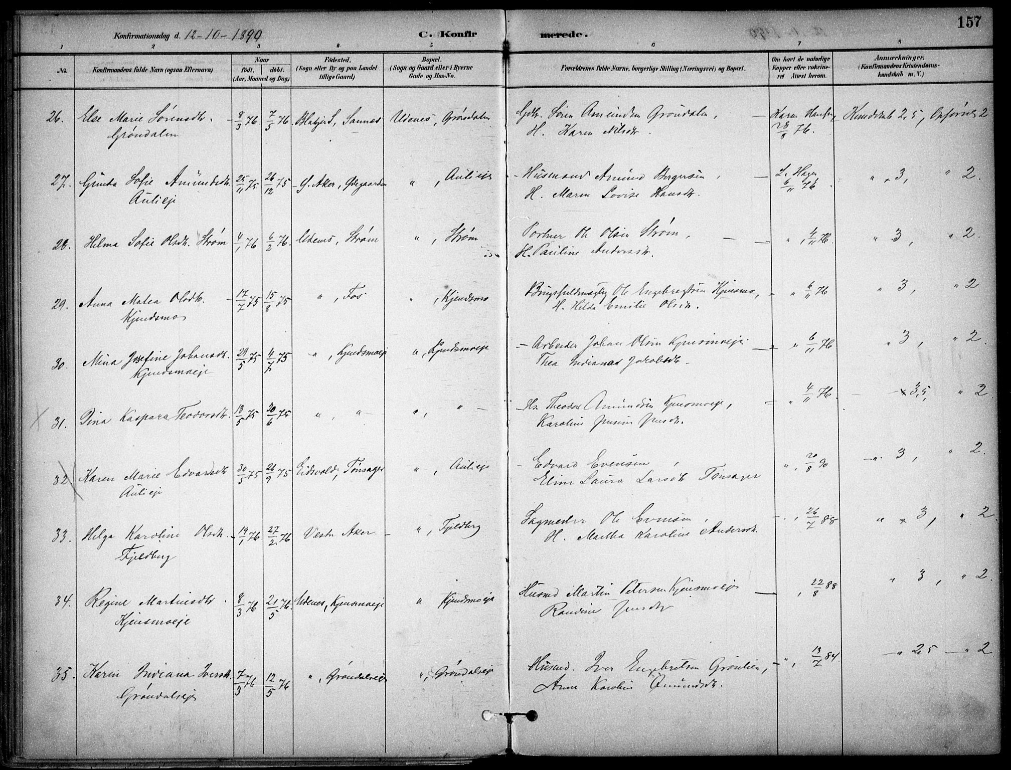 Nes prestekontor Kirkebøker, AV/SAO-A-10410/F/Fc/L0002: Parish register (official) no. IIi 2, 1882-1916, p. 157