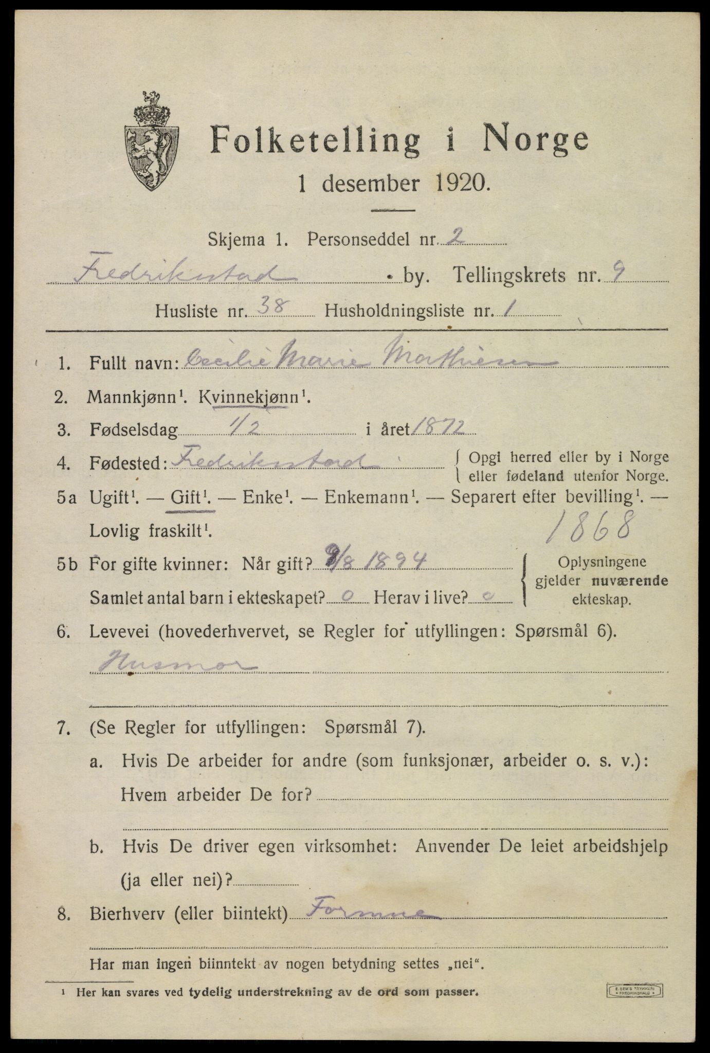 SAO, 1920 census for Fredrikstad, 1920, p. 25687