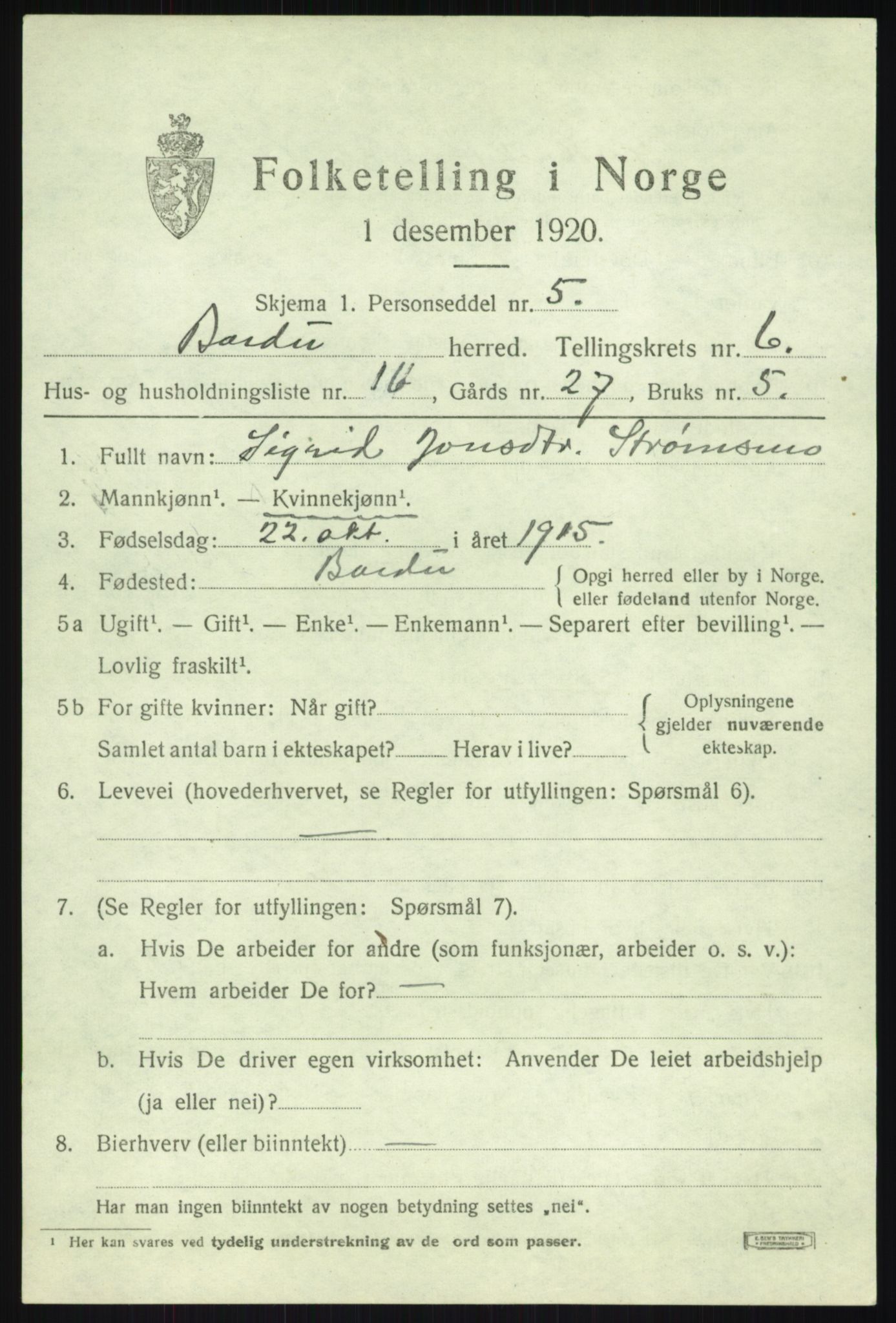 SATØ, 1920 census for Bardu, 1920, p. 2721