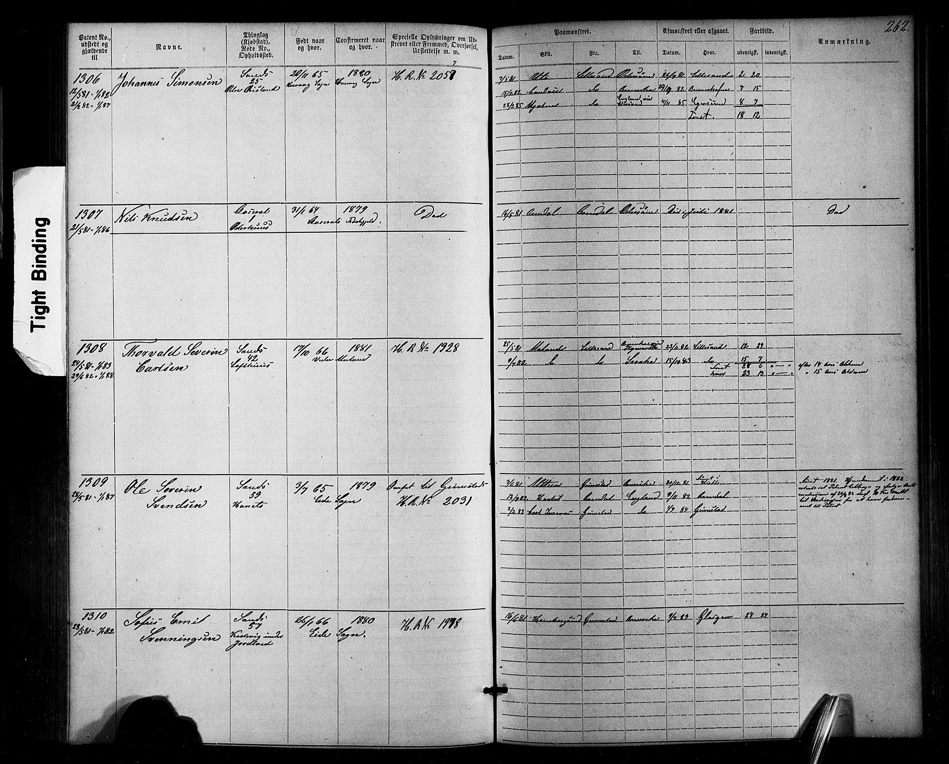 Lillesand mønstringskrets, SAK/2031-0014/F/Fa/L0002: Annotasjonsrulle nr 1-1910 med register, W-8, 1868-1891, p. 268