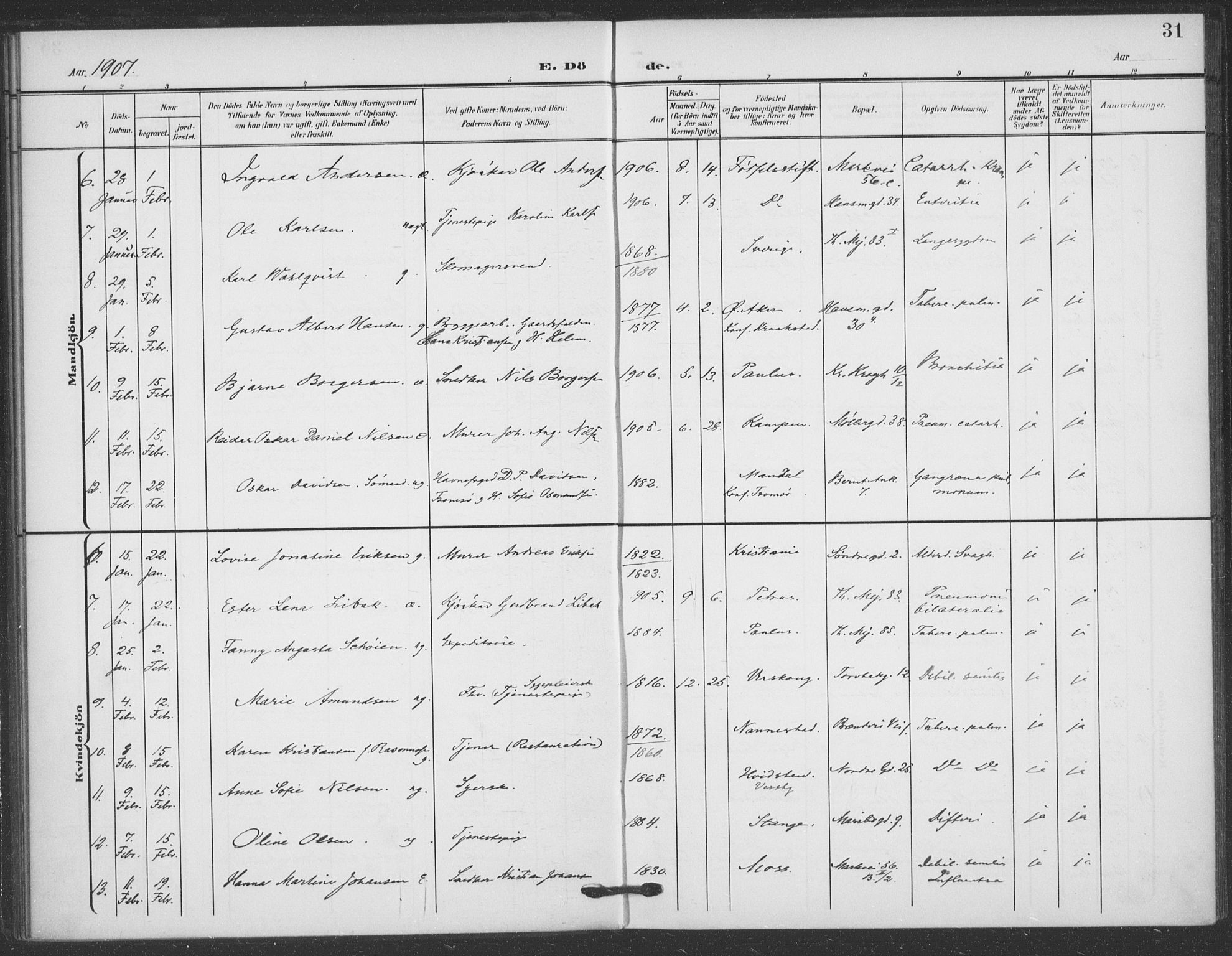 Jakob prestekontor Kirkebøker, AV/SAO-A-10850/F/Fa/L0011: Parish register (official) no. 11, 1906-1920, p. 31