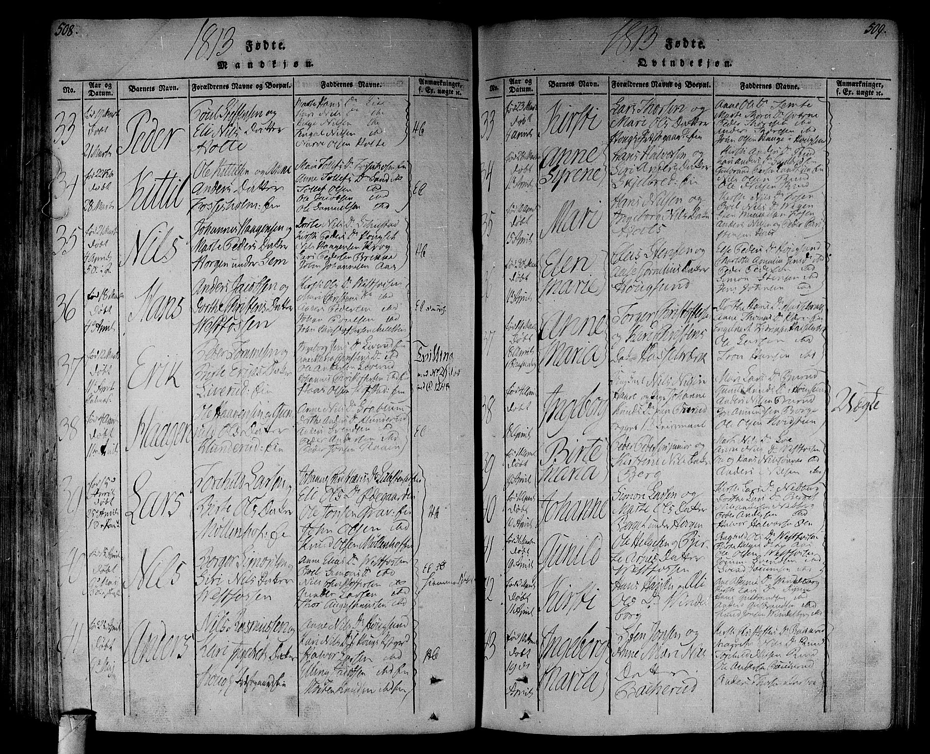 Eiker kirkebøker, AV/SAKO-A-4/F/Fa/L0010: Parish register (official) no. I 10, 1806-1815, p. 508-509