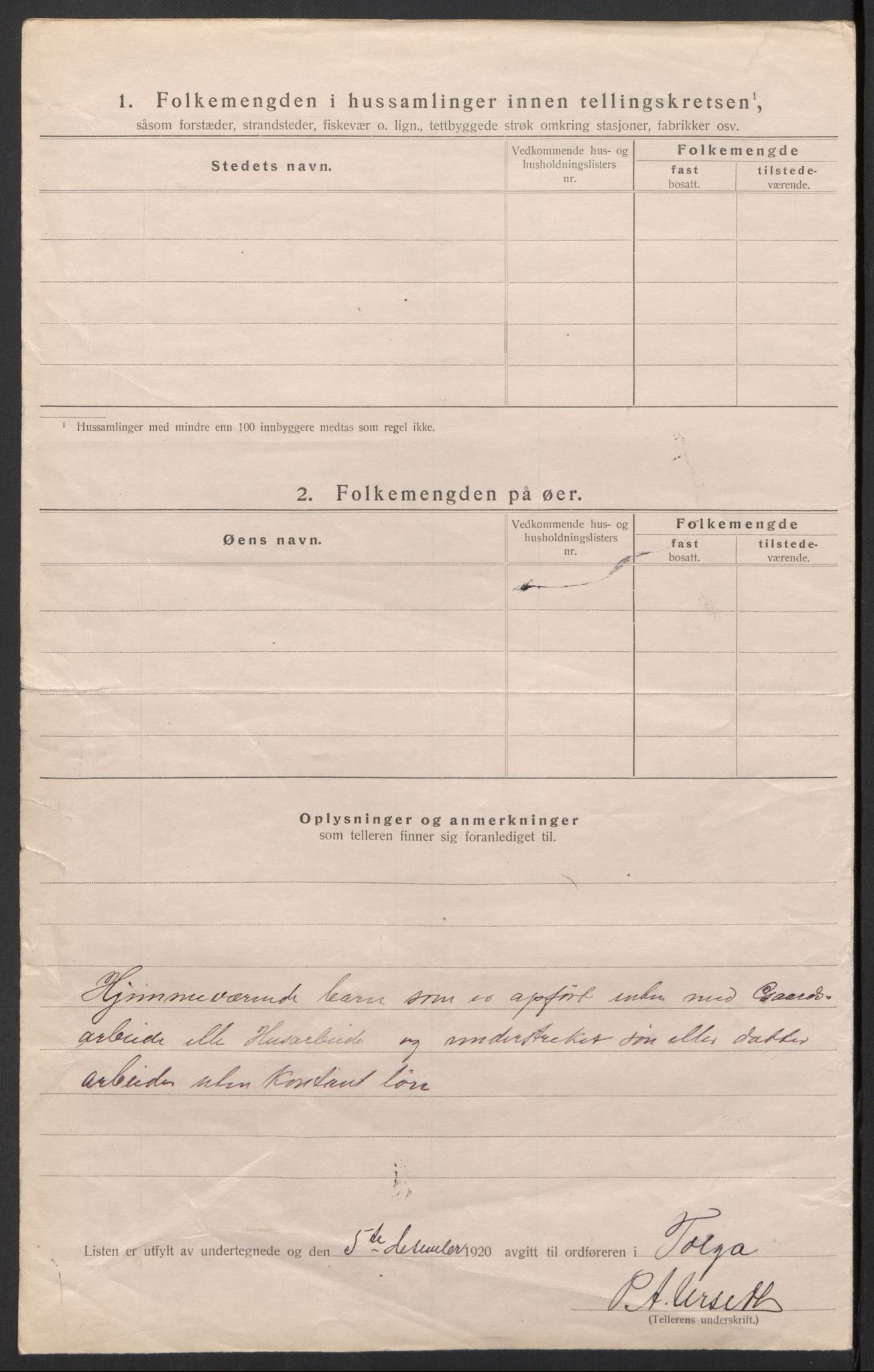 SAH, 1920 census for Tolga, 1920, p. 23