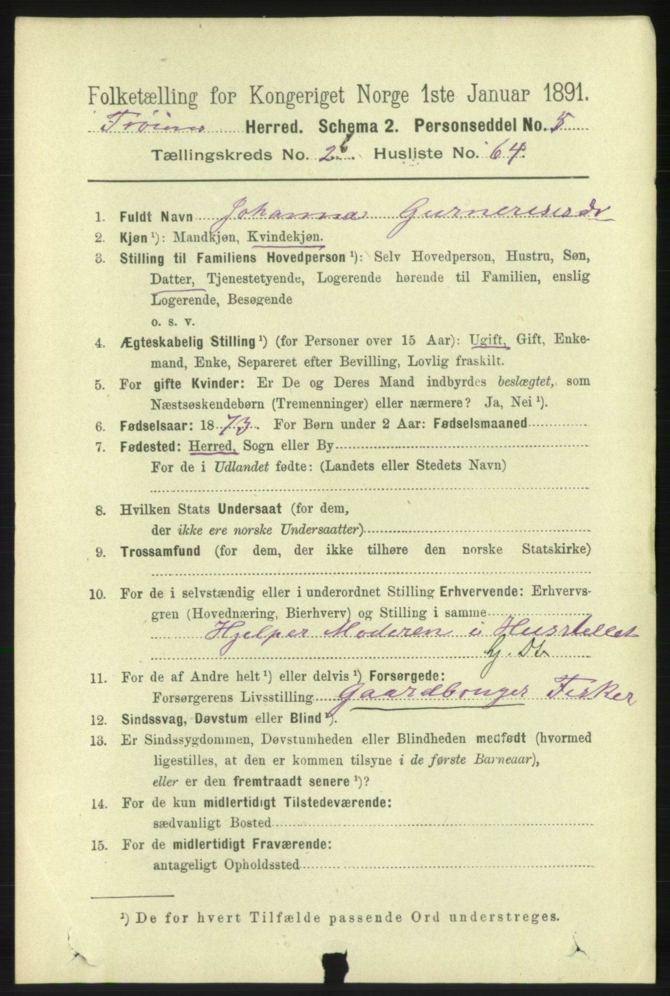 RA, 1891 census for 1619 Frøya, 1891, p. 1829