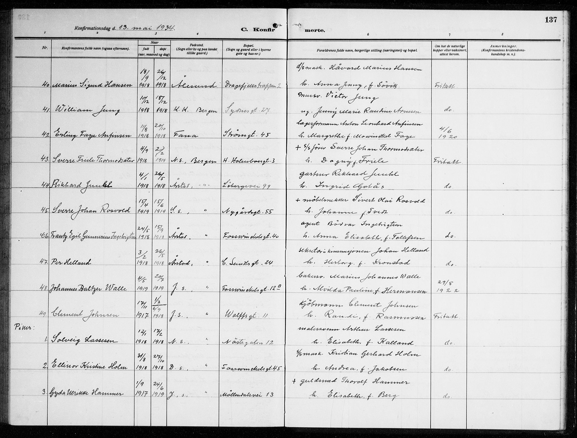 Johanneskirken sokneprestembete, AV/SAB-A-76001/H/Haa/L0010: Parish register (official) no. C 3, 1925-1935, p. 137