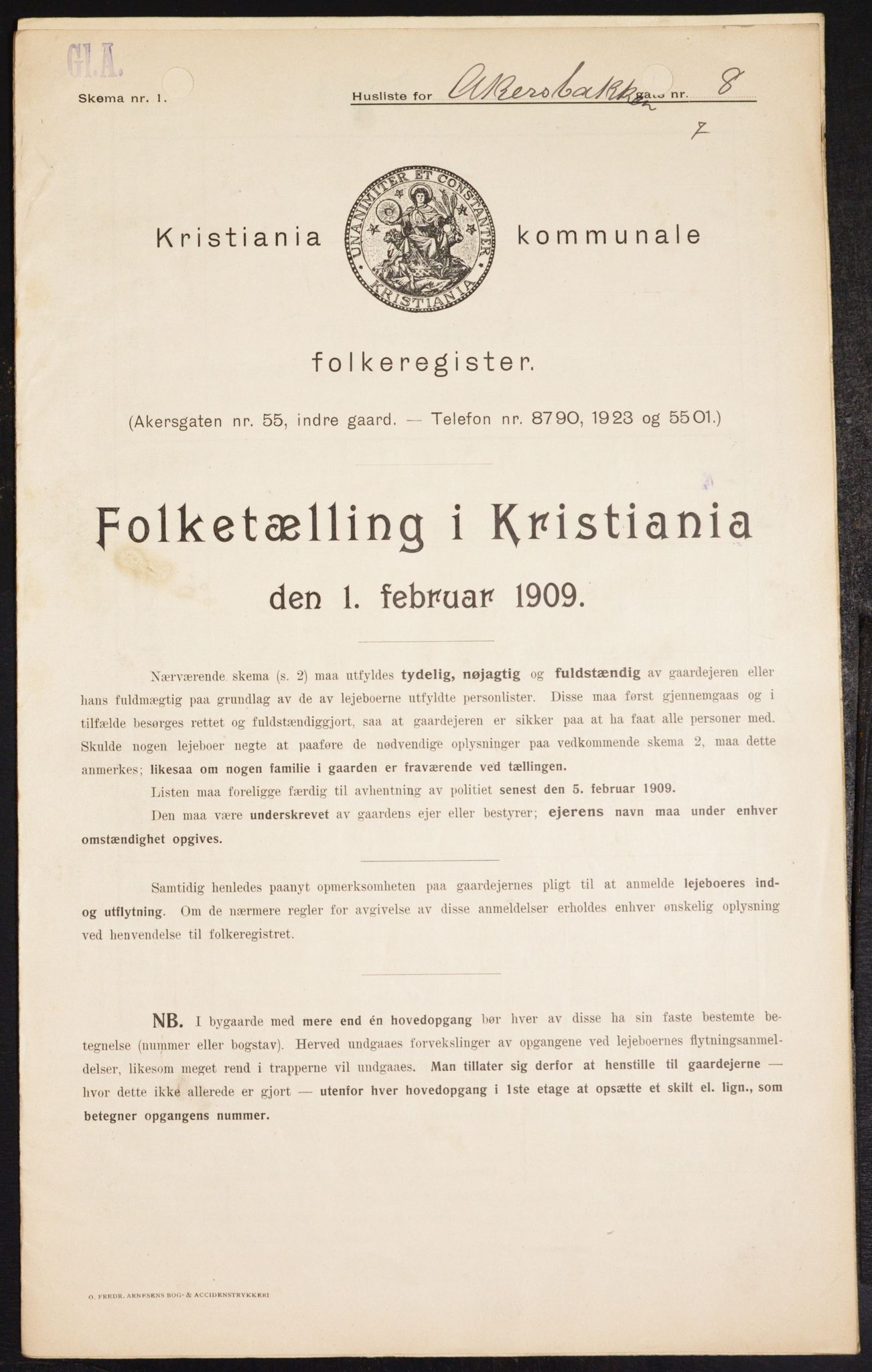 OBA, Municipal Census 1909 for Kristiania, 1909, p. 31