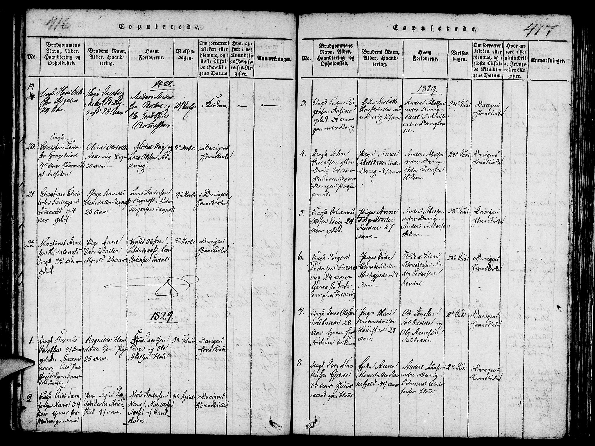 Davik sokneprestembete, AV/SAB-A-79701/H/Haa/Haaa/L0003: Parish register (official) no. A 3, 1816-1830, p. 416-417