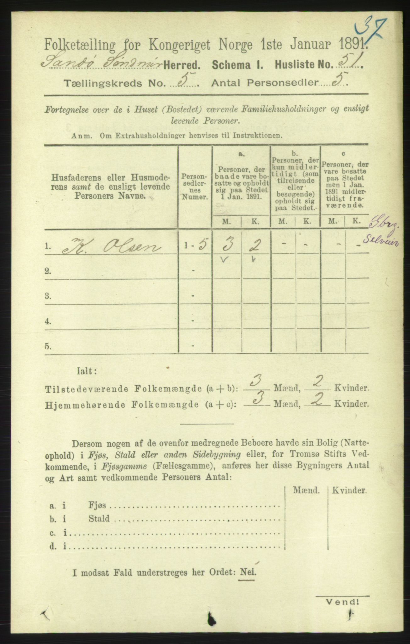 RA, 1891 census for 1514 Sande, 1891, p. 700