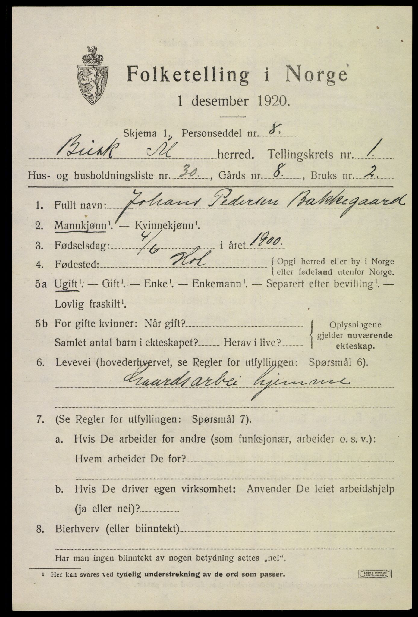 SAKO, 1920 census for Ål, 1920, p. 1774