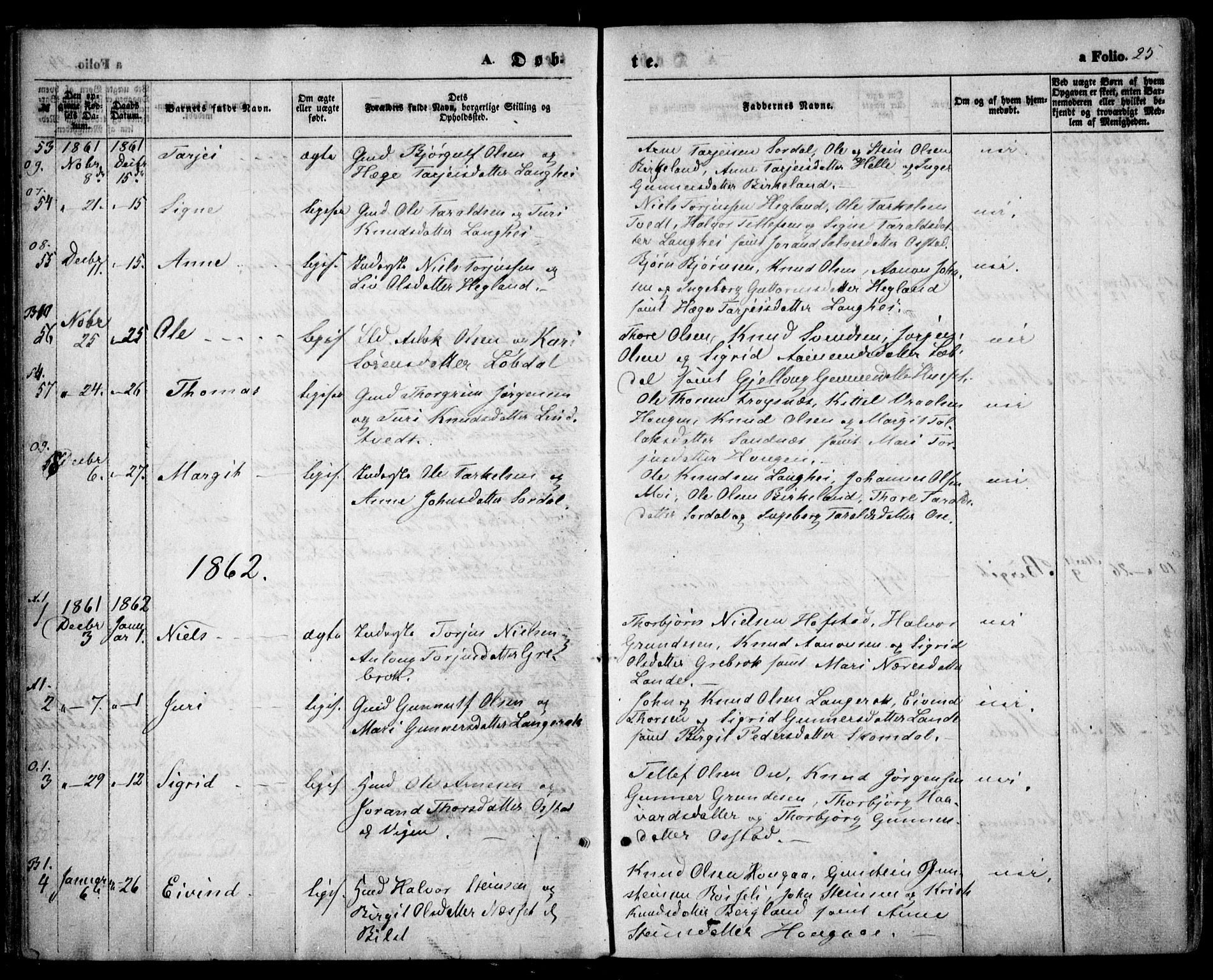 Bygland sokneprestkontor, SAK/1111-0006/F/Fa/Fab/L0005: Parish register (official) no. A 5, 1859-1873, p. 25