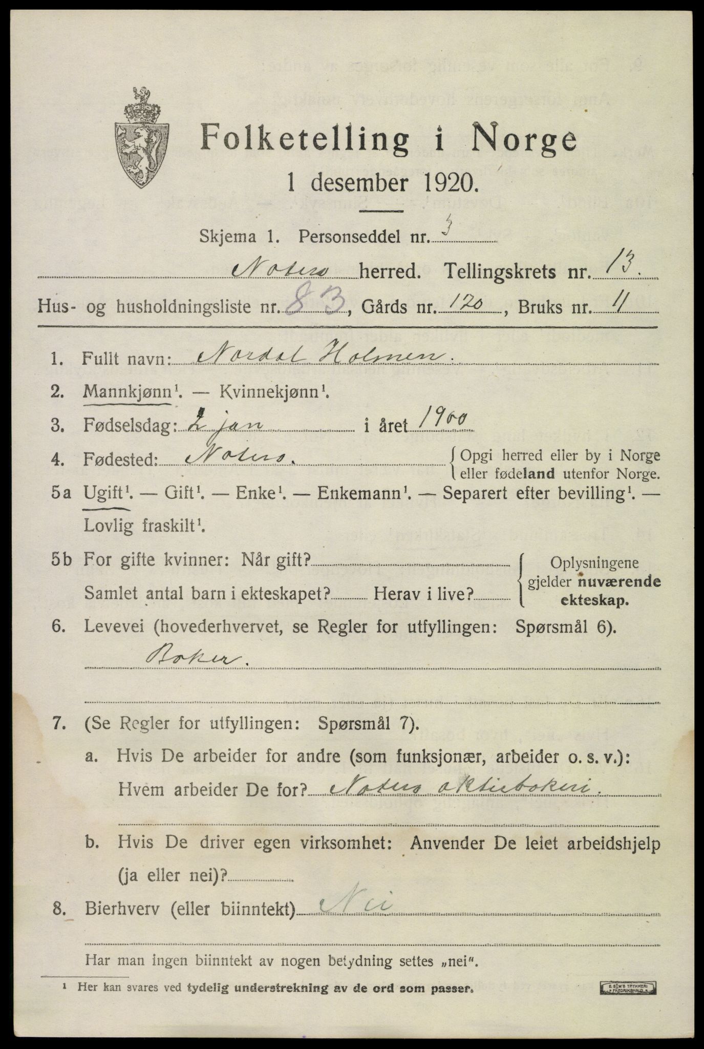 SAKO, 1920 census for Nøtterøy, 1920, p. 15985