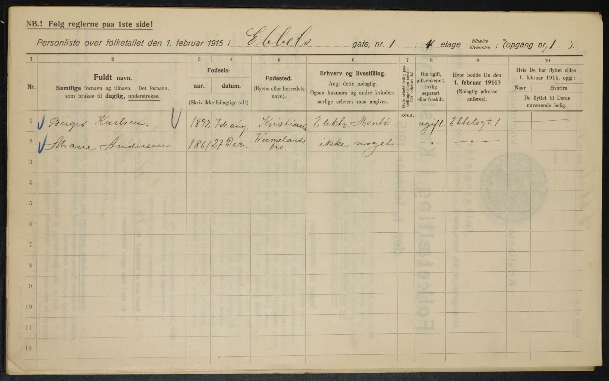 OBA, Municipal Census 1915 for Kristiania, 1915, p. 17556