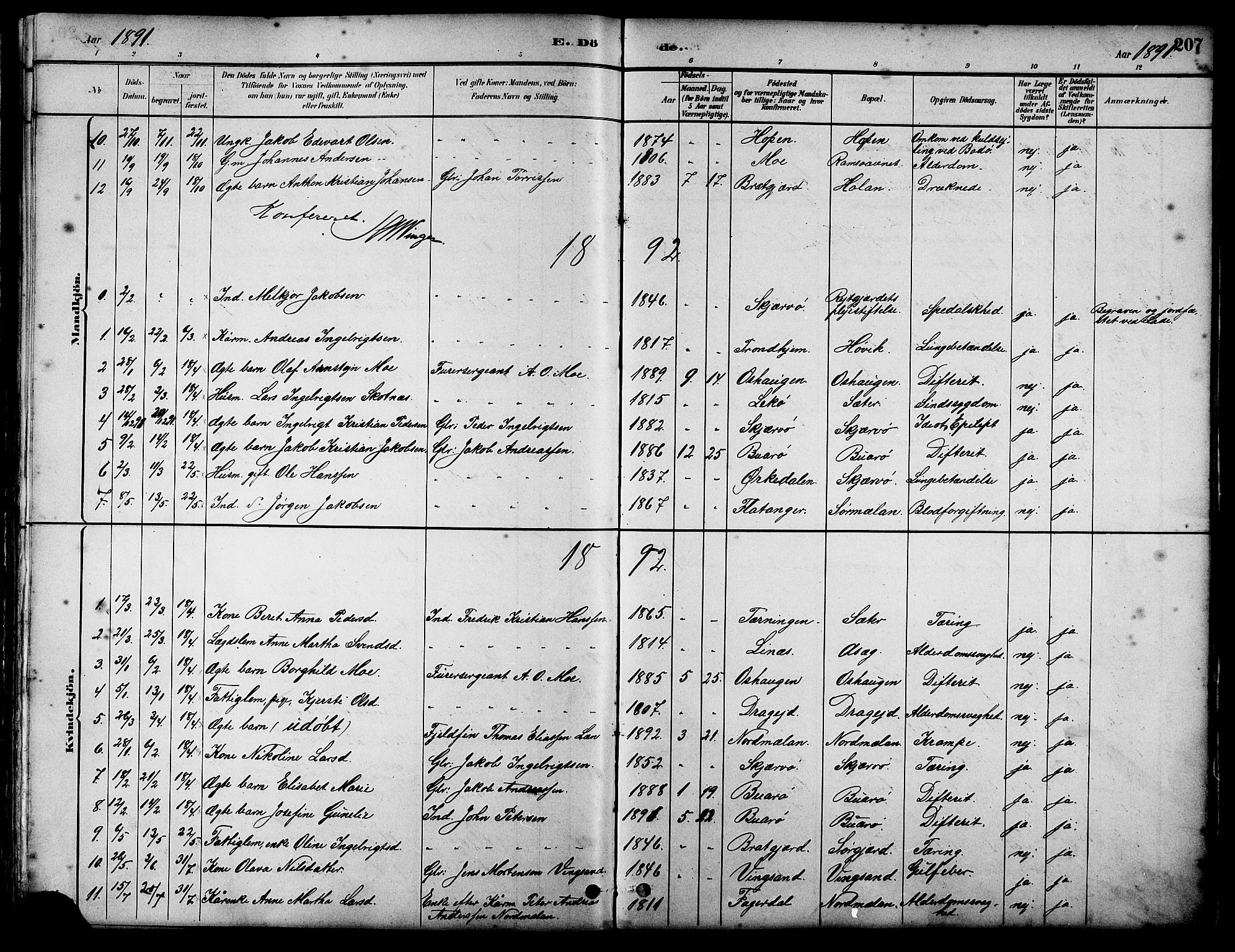 Ministerialprotokoller, klokkerbøker og fødselsregistre - Sør-Trøndelag, SAT/A-1456/658/L0726: Parish register (copy) no. 658C02, 1883-1908, p. 207
