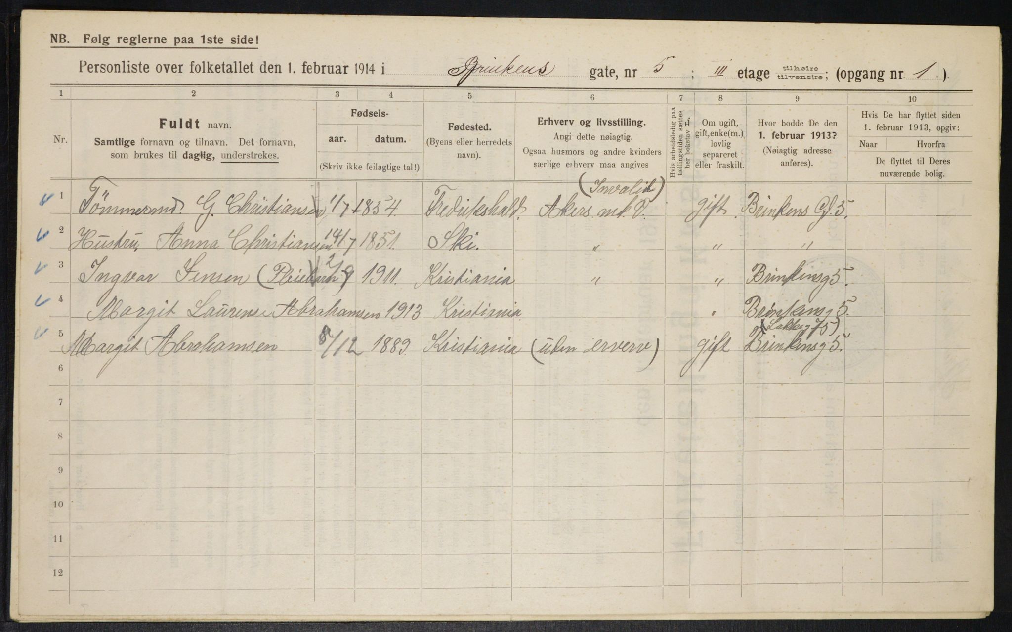OBA, Municipal Census 1914 for Kristiania, 1914, p. 8815