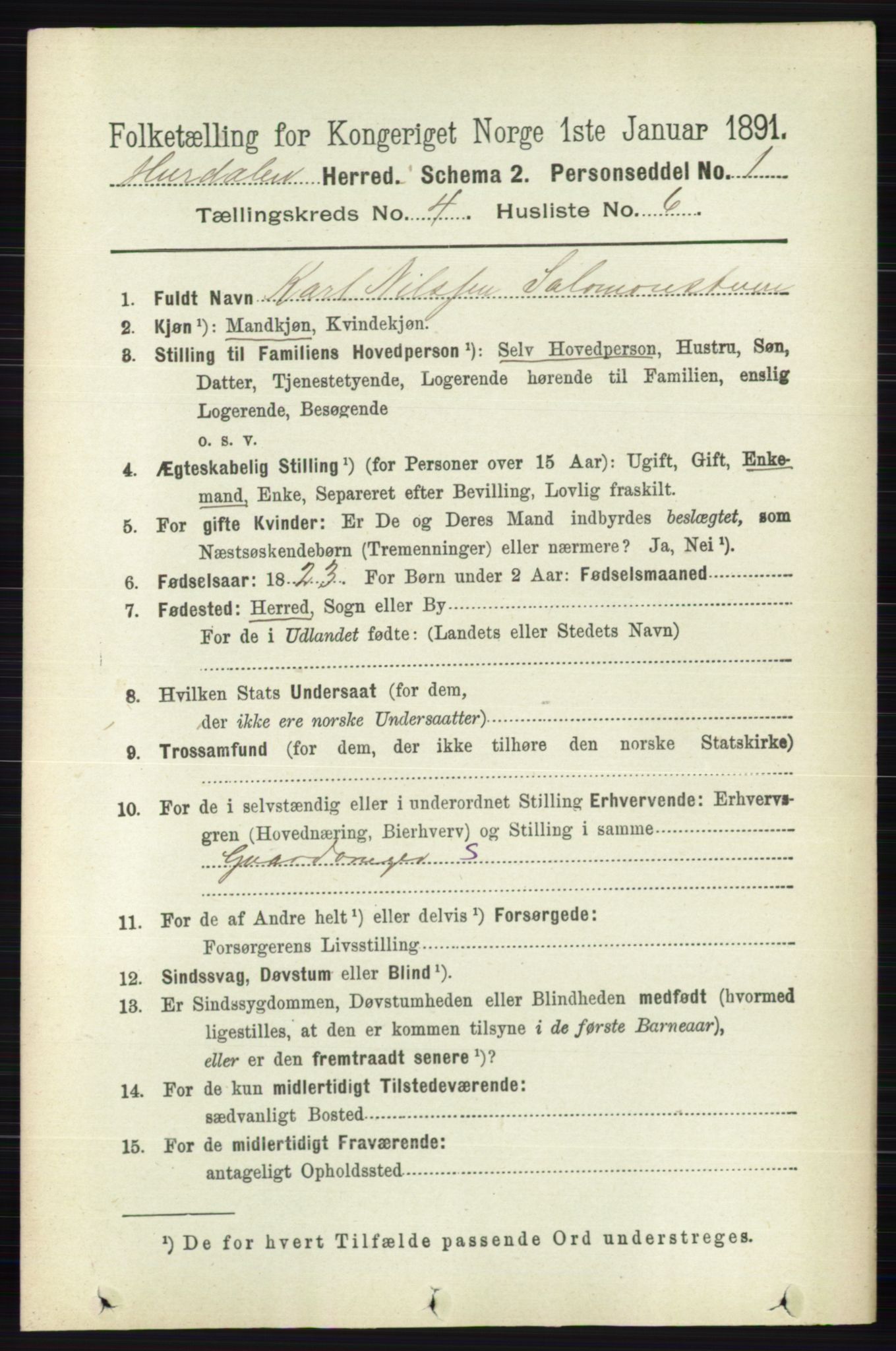 RA, 1891 census for 0239 Hurdal, 1891, p. 1460