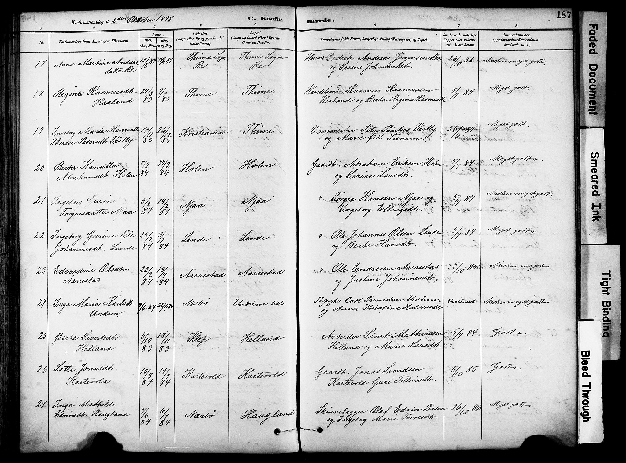 Lye sokneprestkontor, AV/SAST-A-101794/001/30BA/L0011: Parish register (official) no. A 9, 1893-1903, p. 187