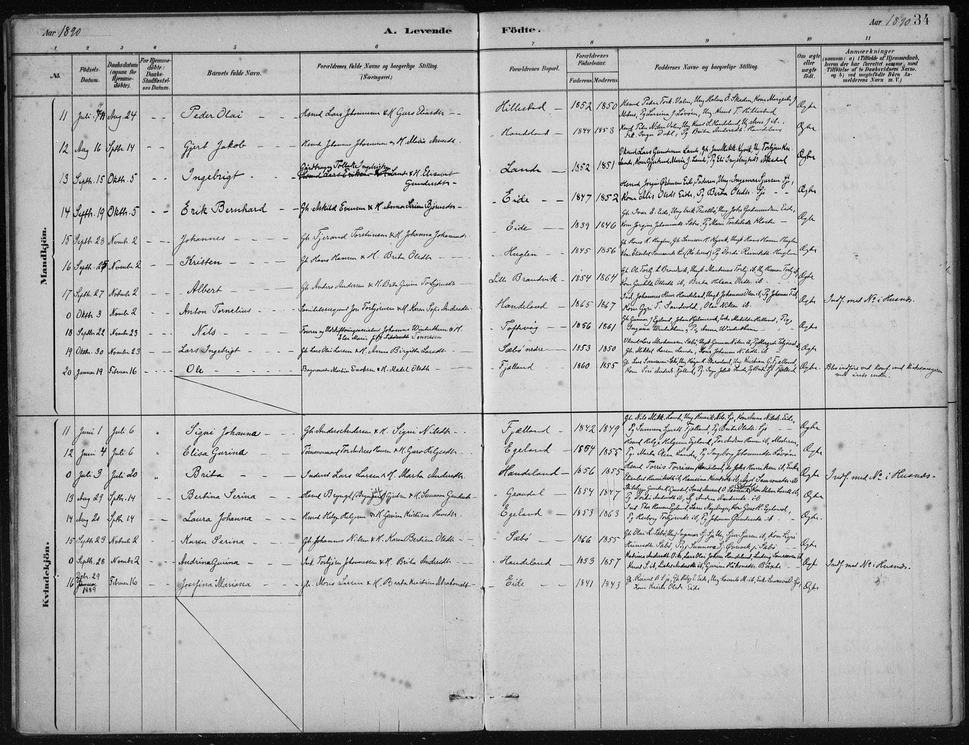 Fjelberg sokneprestembete, SAB/A-75201/H/Haa: Parish register (official) no. C  1, 1879-1918, p. 34