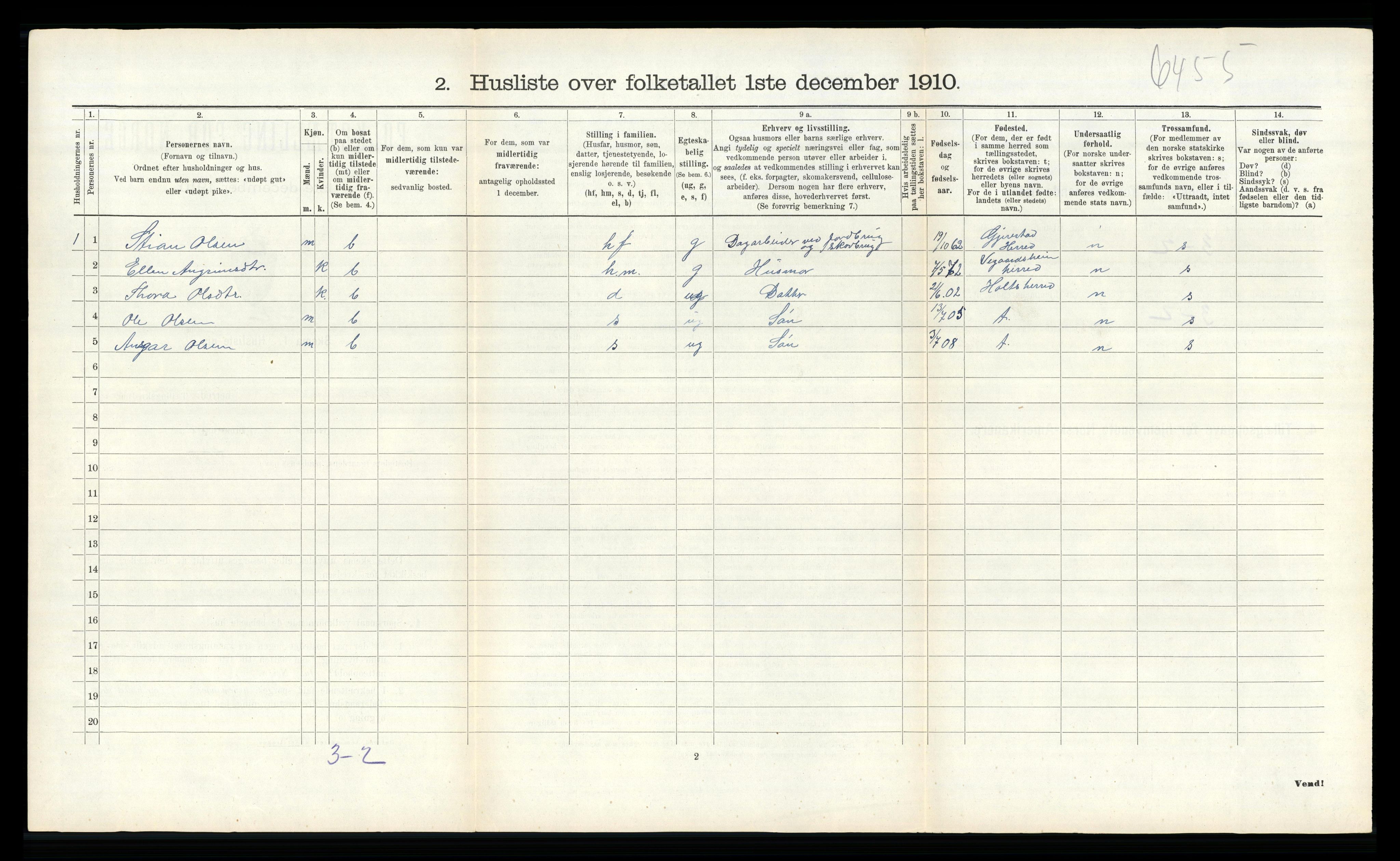 RA, 1910 census for Søndeled, 1910, p. 297