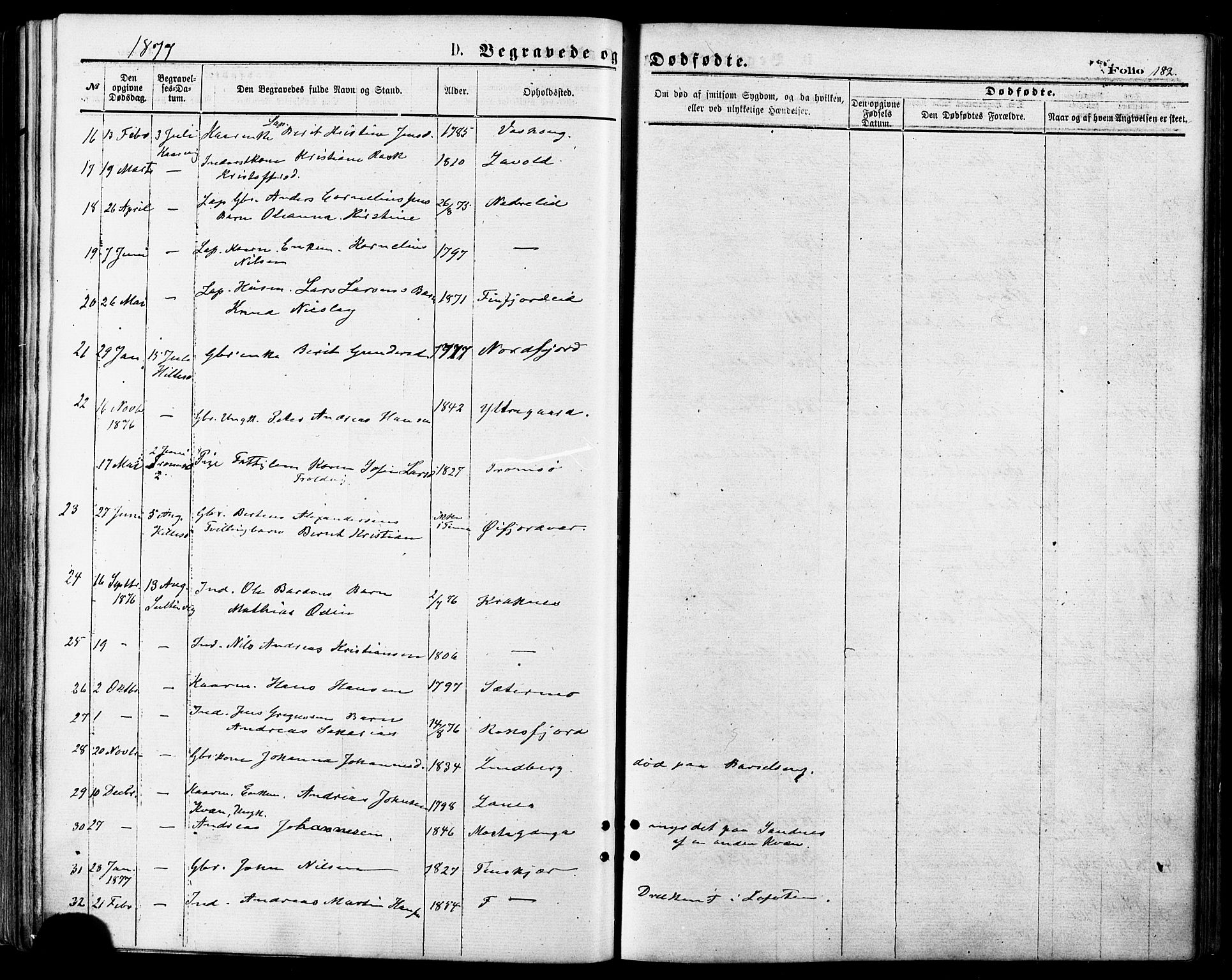 Lenvik sokneprestembete, AV/SATØ-S-1310/H/Ha/Haa/L0010kirke: Parish register (official) no. 10, 1873-1880, p. 182