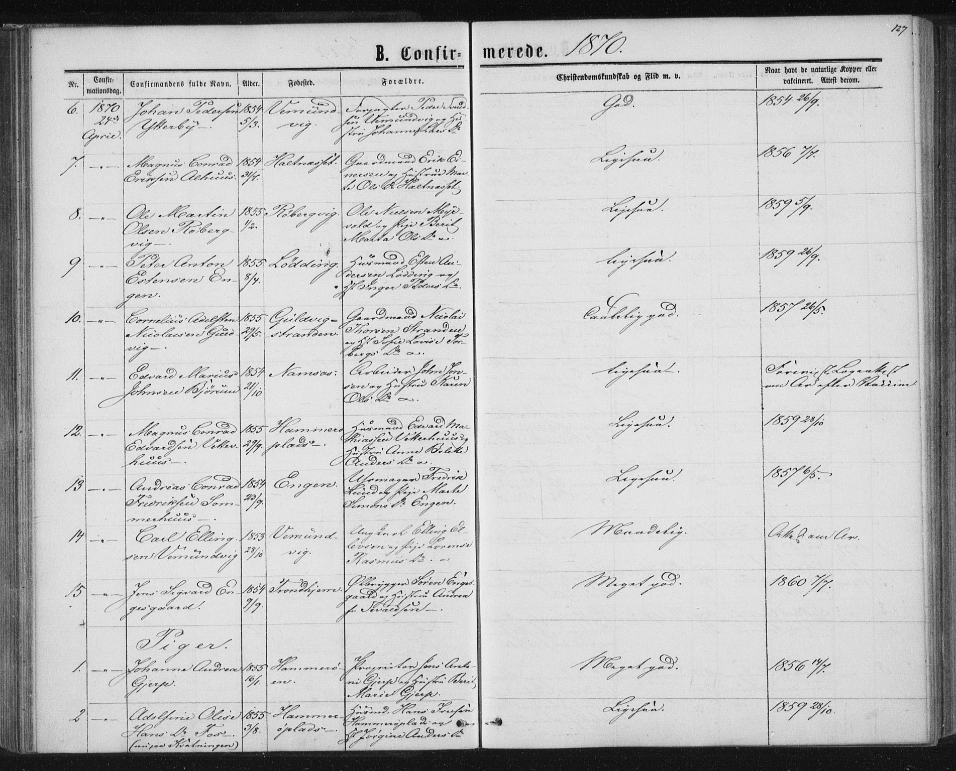 Ministerialprotokoller, klokkerbøker og fødselsregistre - Nord-Trøndelag, SAT/A-1458/768/L0570: Parish register (official) no. 768A05, 1865-1874, p. 127