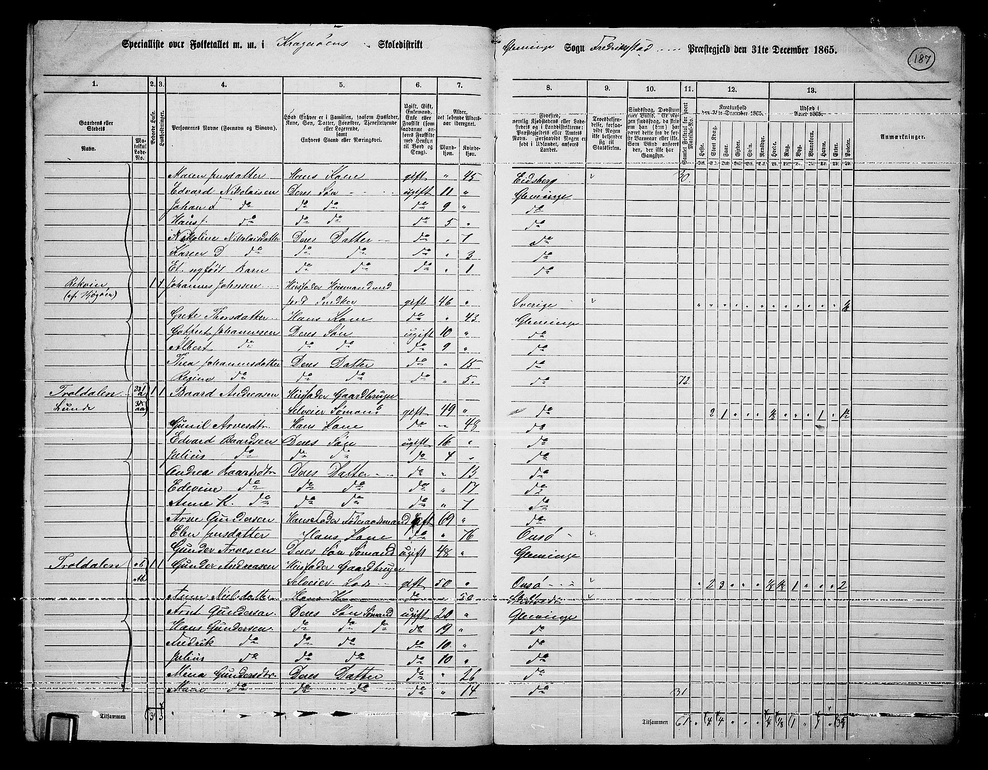 RA, 1865 census for Fredrikstad/Glemmen, 1865, p. 176