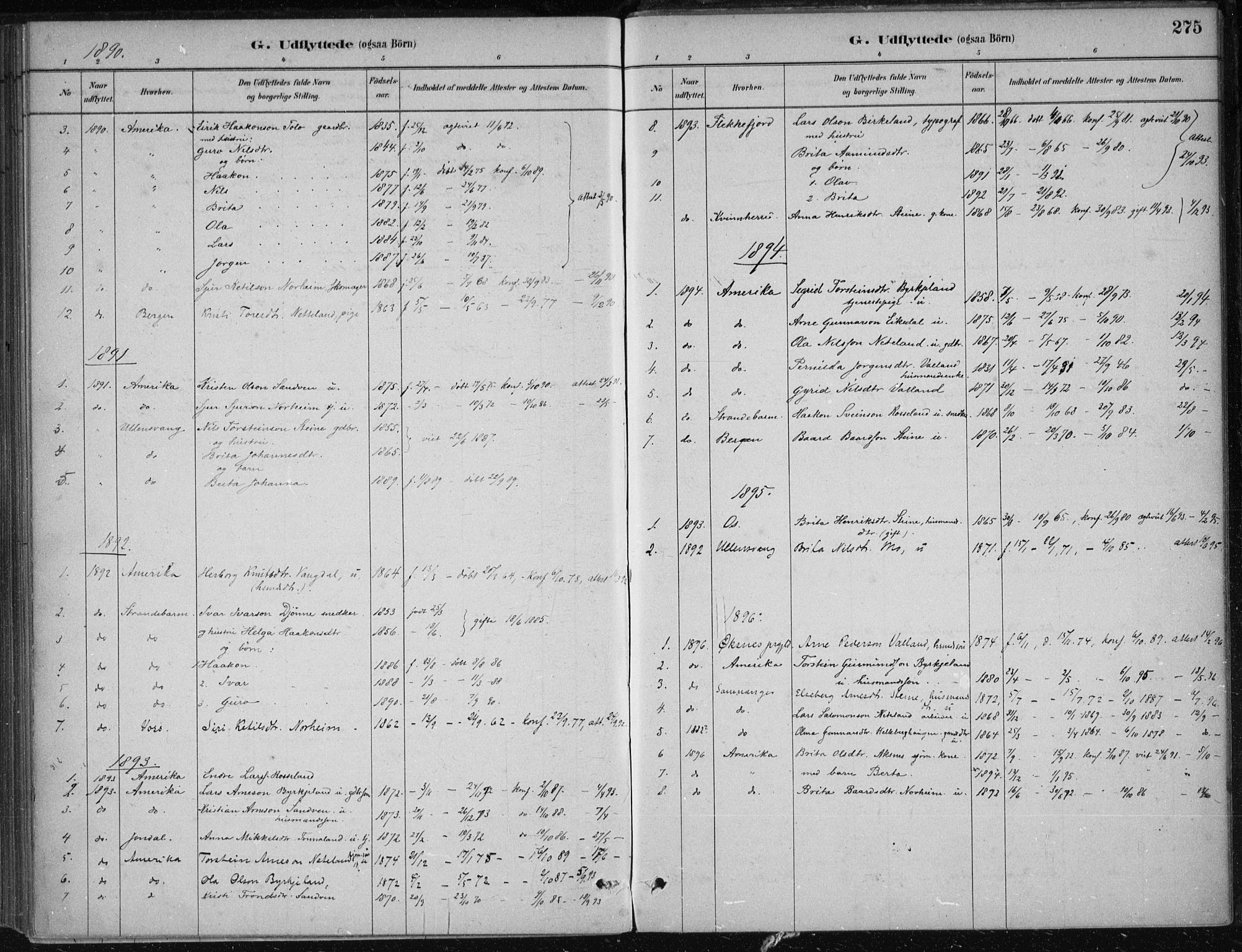 Kvam sokneprestembete, SAB/A-76201/H/Haa: Parish register (official) no. B  1, 1880-1908, p. 275