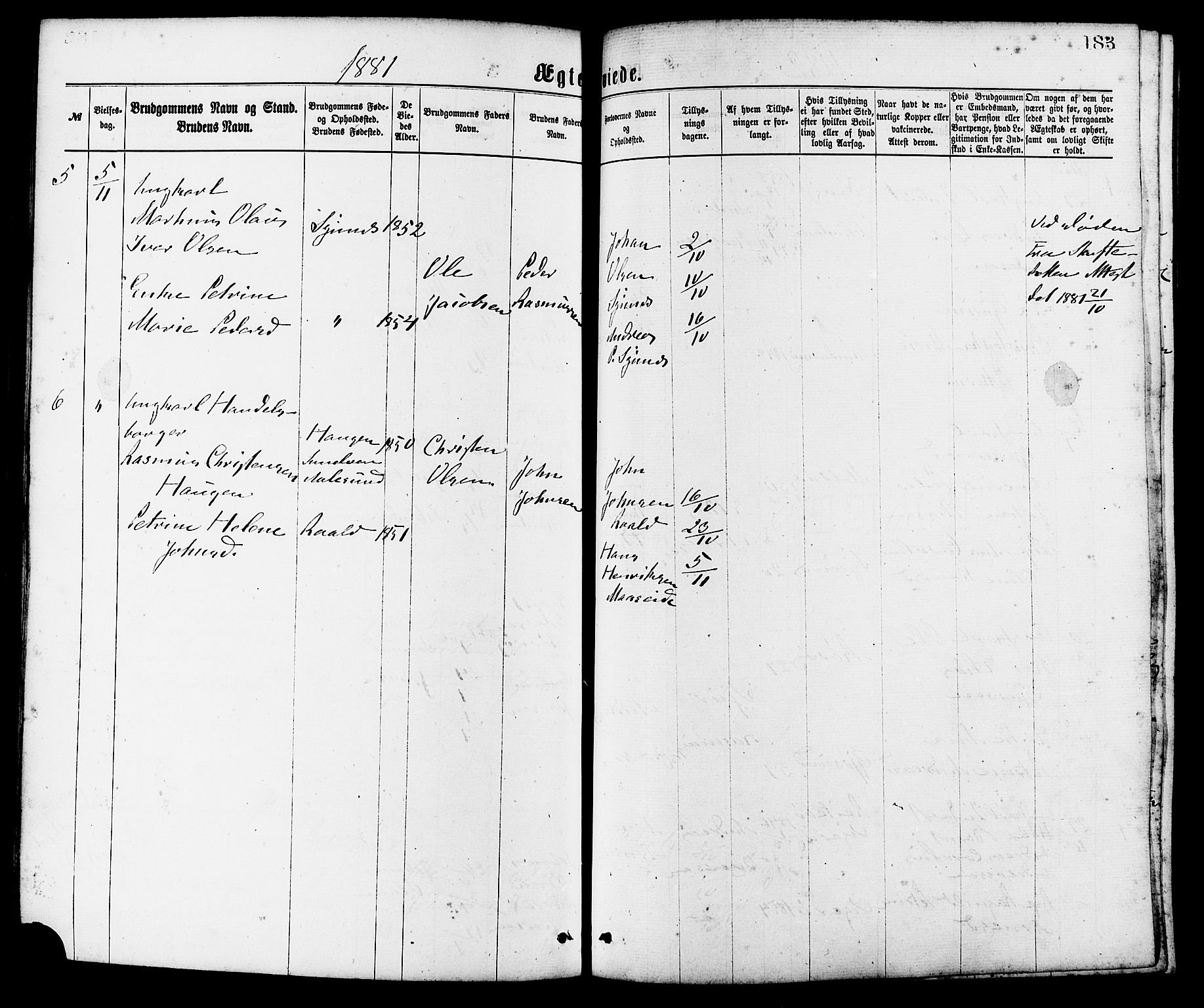 Ministerialprotokoller, klokkerbøker og fødselsregistre - Møre og Romsdal, AV/SAT-A-1454/537/L0519: Parish register (official) no. 537A03, 1876-1889, p. 183