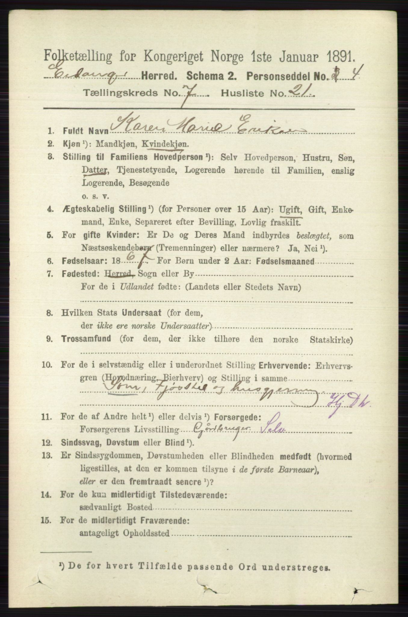 RA, 1891 census for 0813 Eidanger, 1891, p. 2880