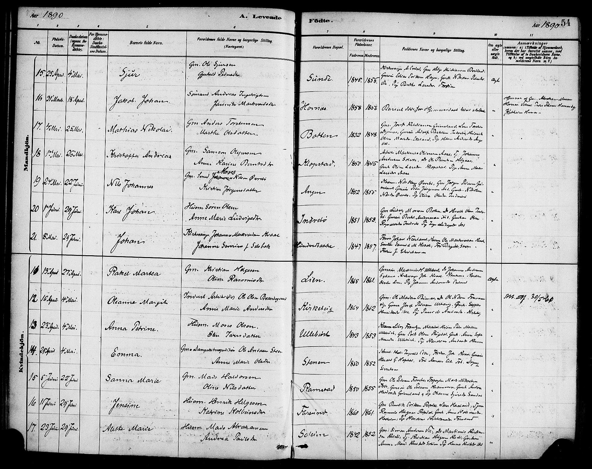 Førde sokneprestembete, SAB/A-79901/H/Haa/Haab/L0001: Parish register (official) no. B 1, 1880-1898, p. 54