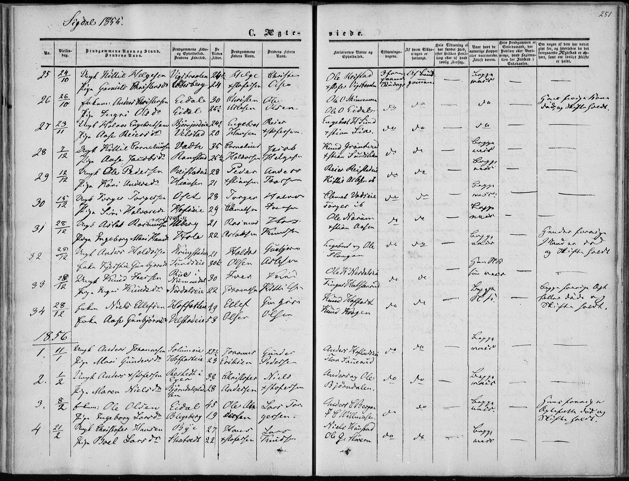 Sigdal kirkebøker, AV/SAKO-A-245/F/Fa/L0008: Parish register (official) no. I 8, 1850-1859, p. 251