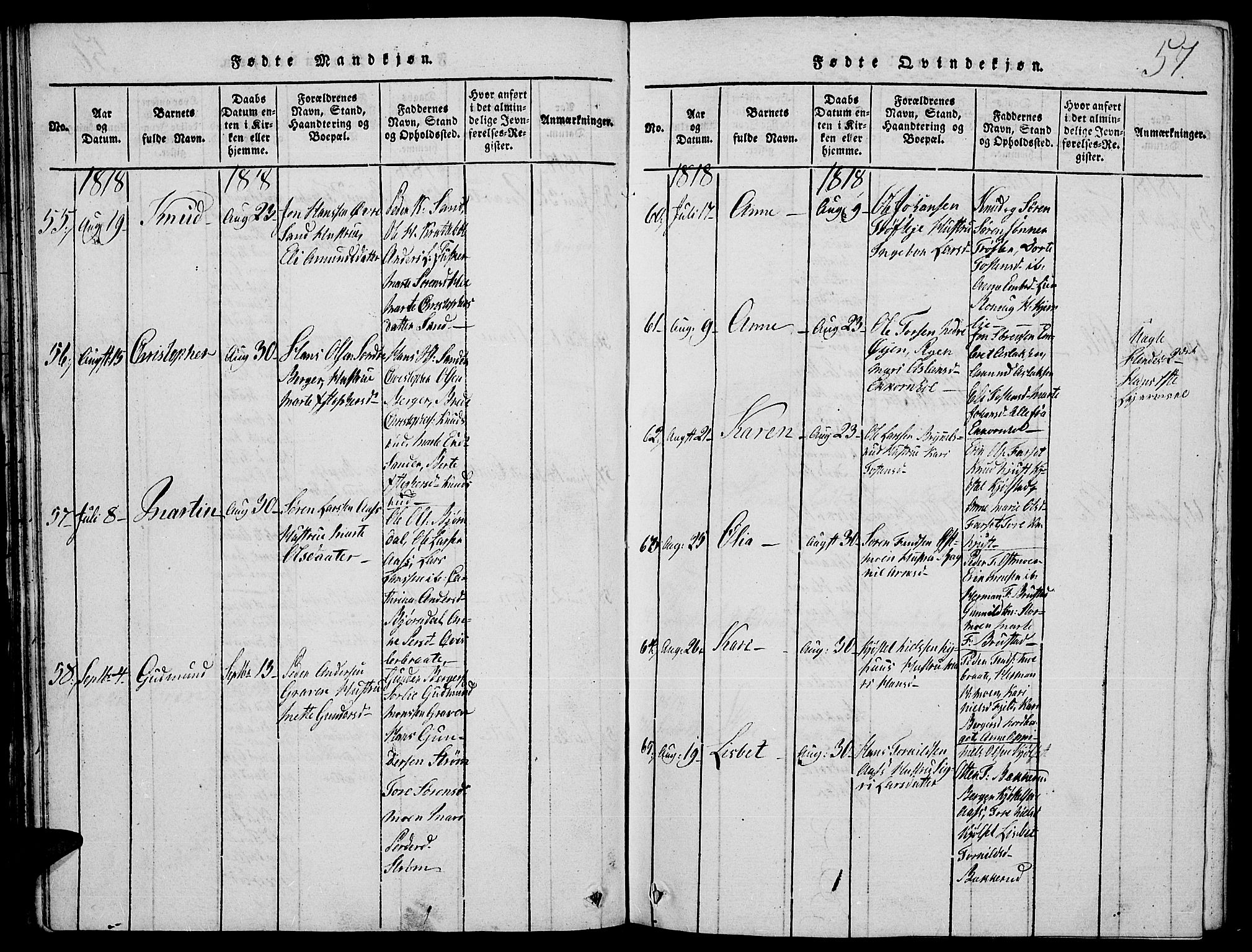 Strøm-Odalen prestekontor, AV/SAH-PREST-028/H/Ha/Hab/L0001: Parish register (copy) no. 1, 1813-1825, p. 57