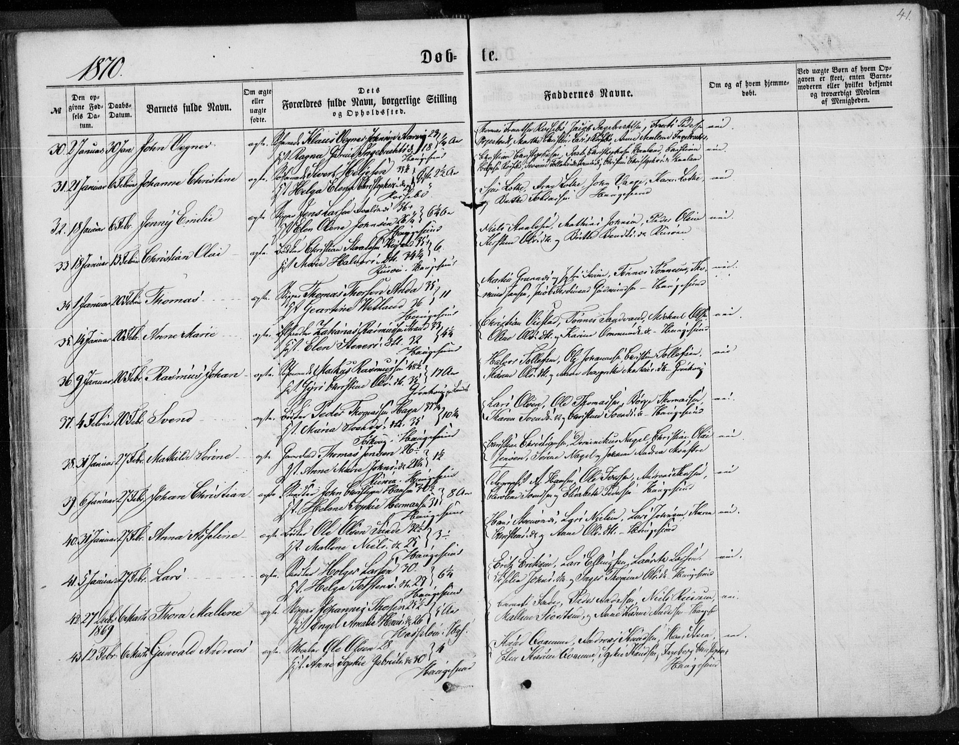 Torvastad sokneprestkontor, SAST/A -101857/H/Ha/Haa/L0012: Parish register (official) no. A 12.1, 1867-1877, p. 41