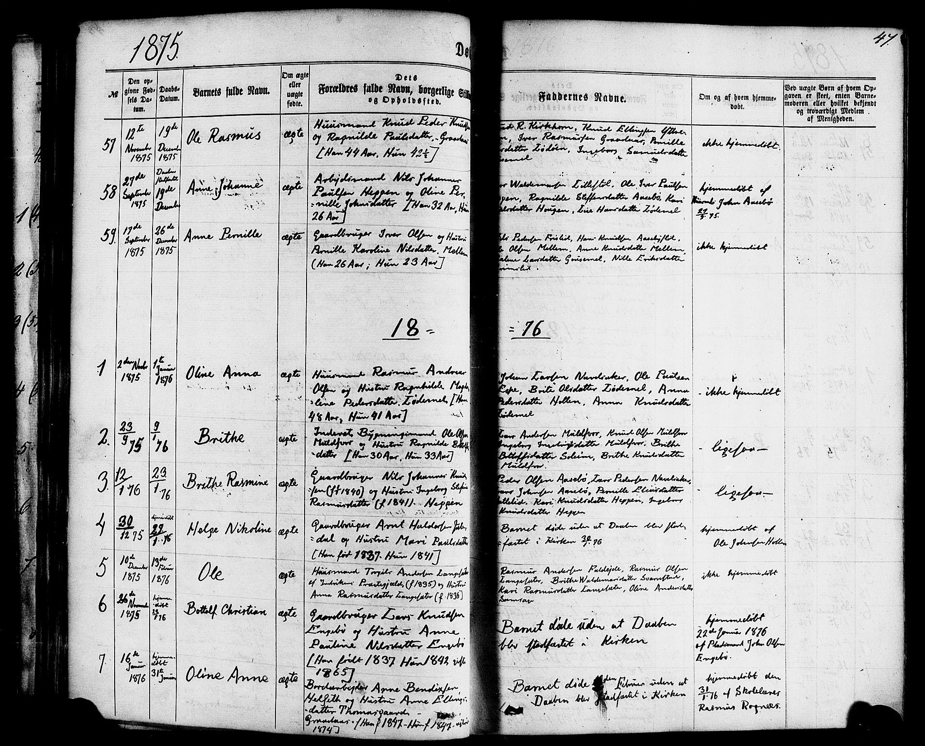 Hornindal sokneprestembete, SAB/A-82401/H/Haa/Haaa/L0002: Parish register (official) no. A 2, 1867-1884, p. 47