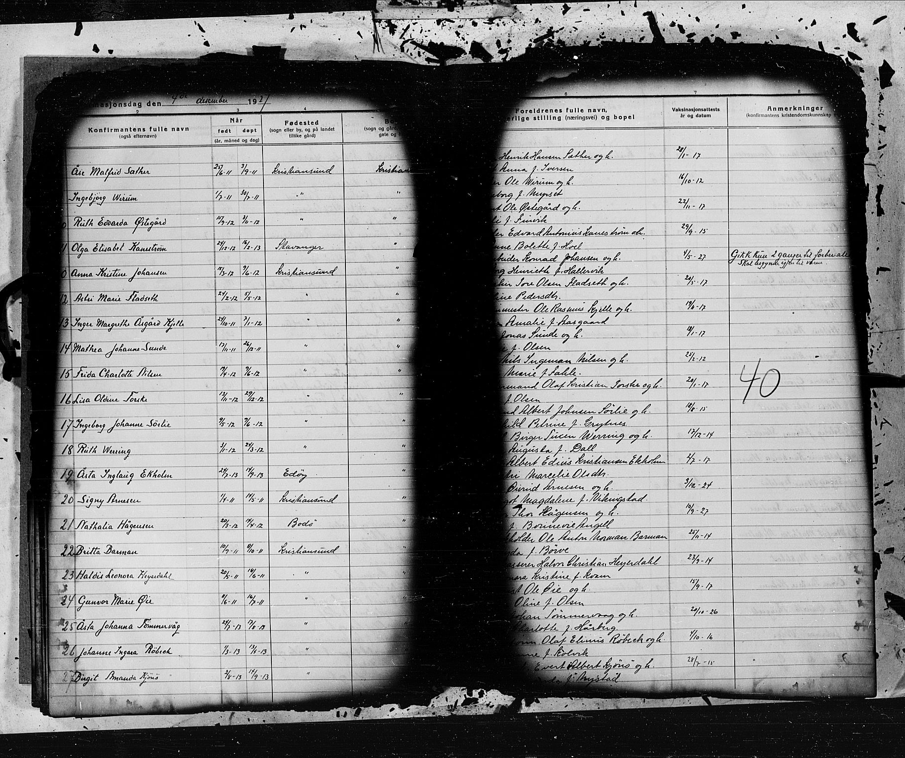 Kristiansund sokneprestkontor, AV/SAT-A-1068/1/I/I1: Parish register (official) no. 9c, 1925-1934, p. 40
