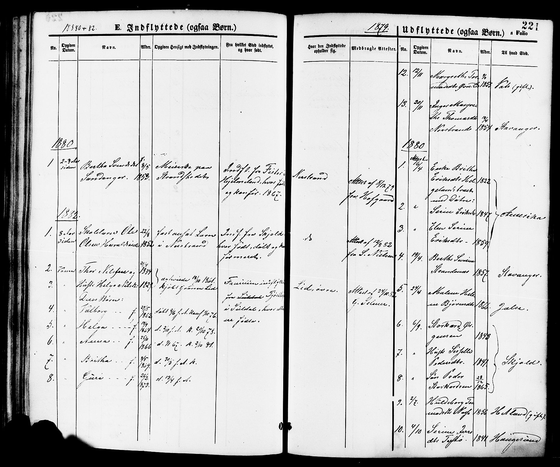 Nedstrand sokneprestkontor, SAST/A-101841/01/IV: Parish register (official) no. A 11, 1877-1887, p. 221