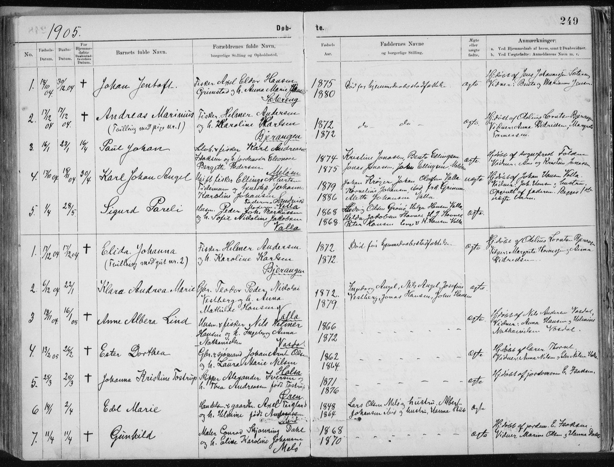 Ministerialprotokoller, klokkerbøker og fødselsregistre - Nordland, SAT/A-1459/843/L0636: Parish register (copy) no. 843C05, 1884-1909, p. 249