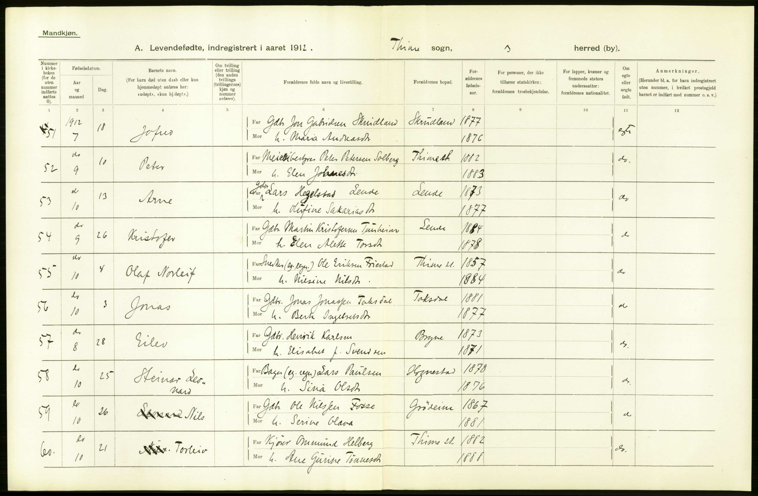 Statistisk sentralbyrå, Sosiodemografiske emner, Befolkning, AV/RA-S-2228/D/Df/Dfb/Dfbb/L0026: Stavanger amt: Levendefødte menn og kvinner. Bygder., 1912, p. 4