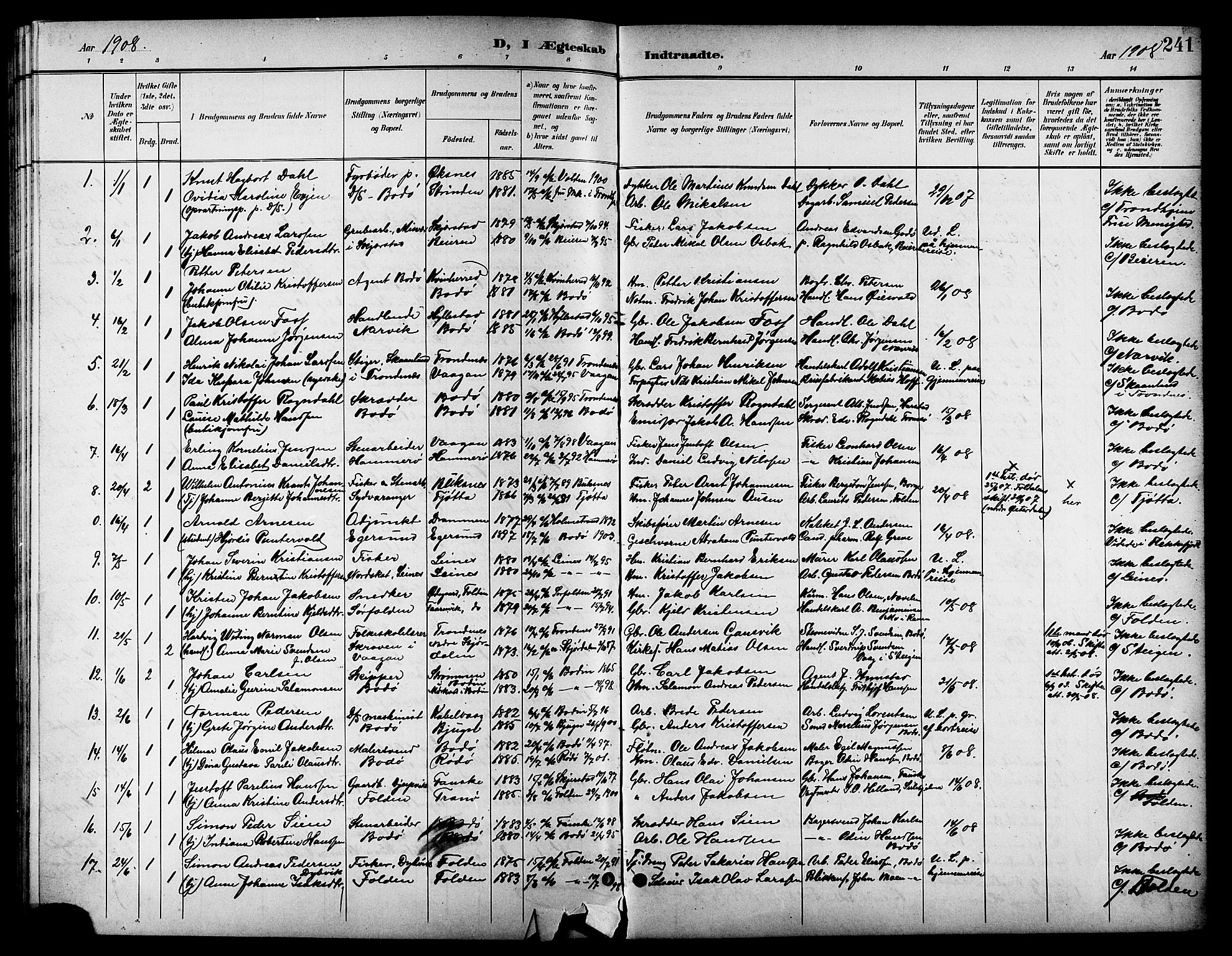 Ministerialprotokoller, klokkerbøker og fødselsregistre - Nordland, SAT/A-1459/801/L0033: Parish register (copy) no. 801C08, 1898-1910, p. 241