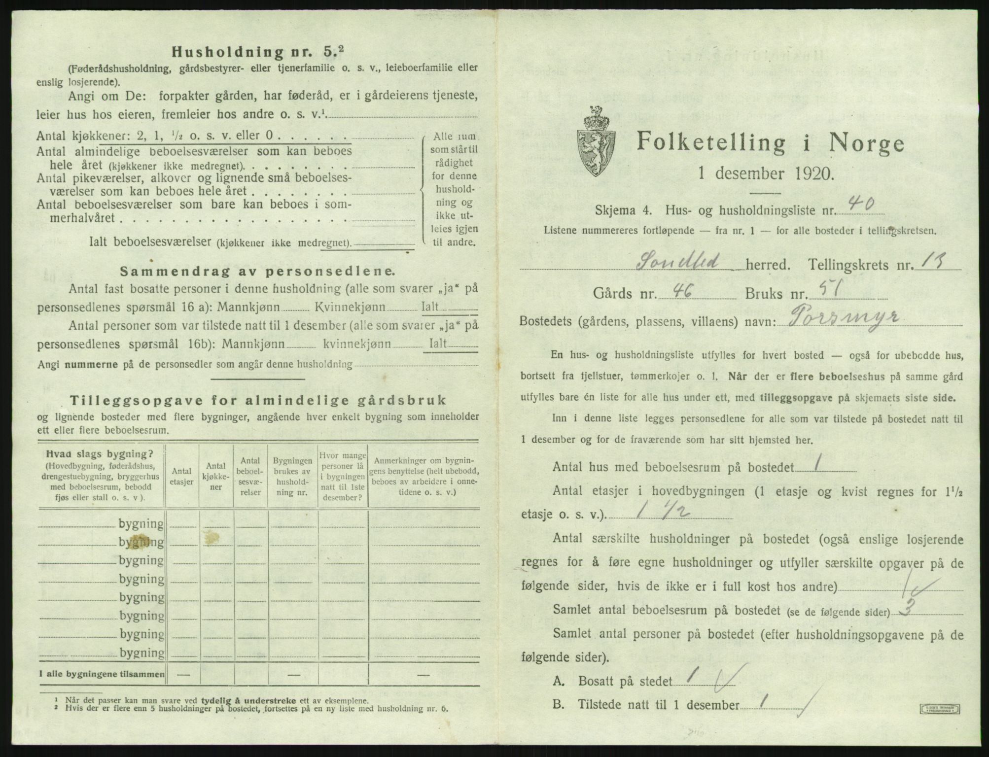 SAK, 1920 census for Søndeled, 1920, p. 1077