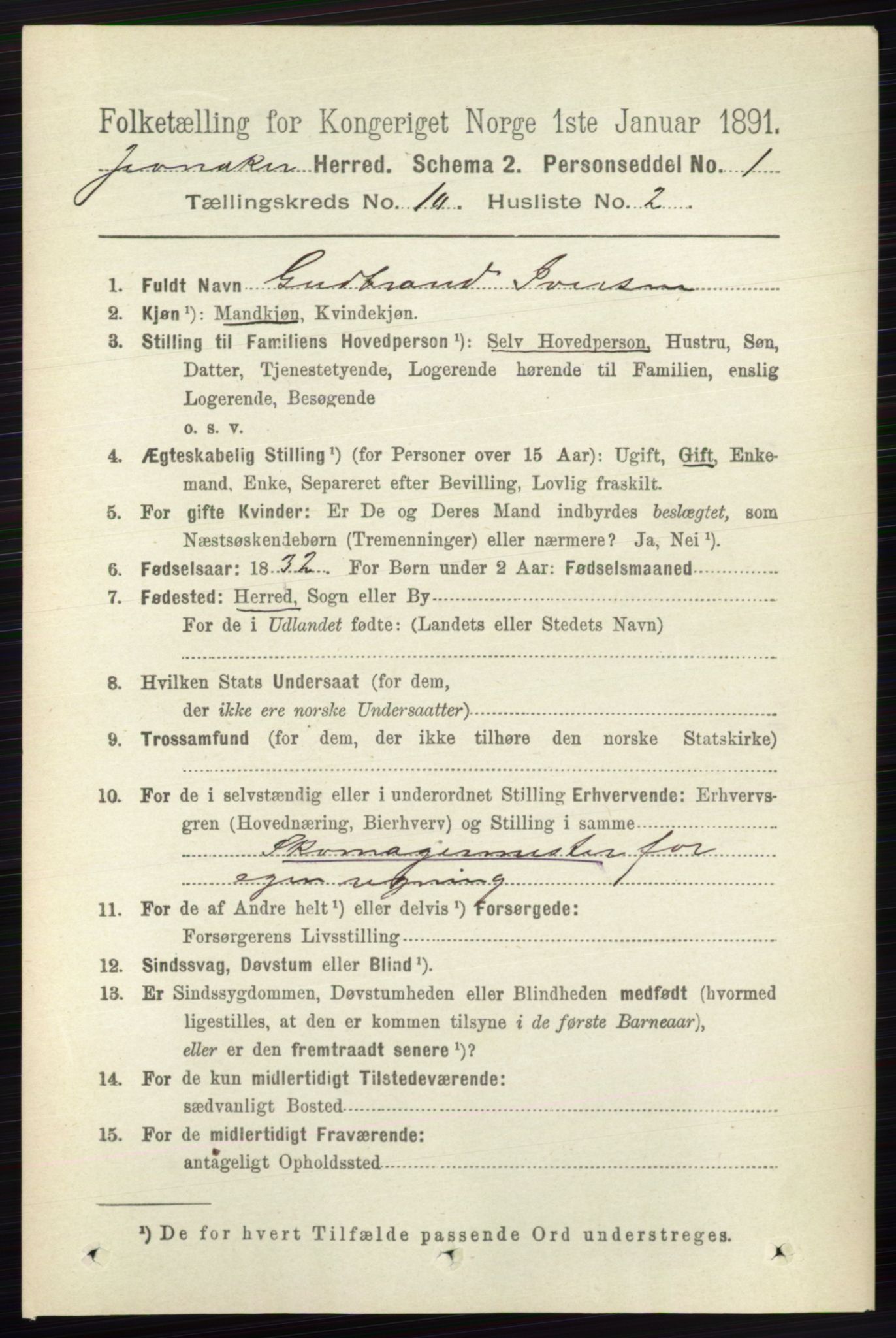 RA, 1891 census for 0532 Jevnaker, 1891, p. 5523