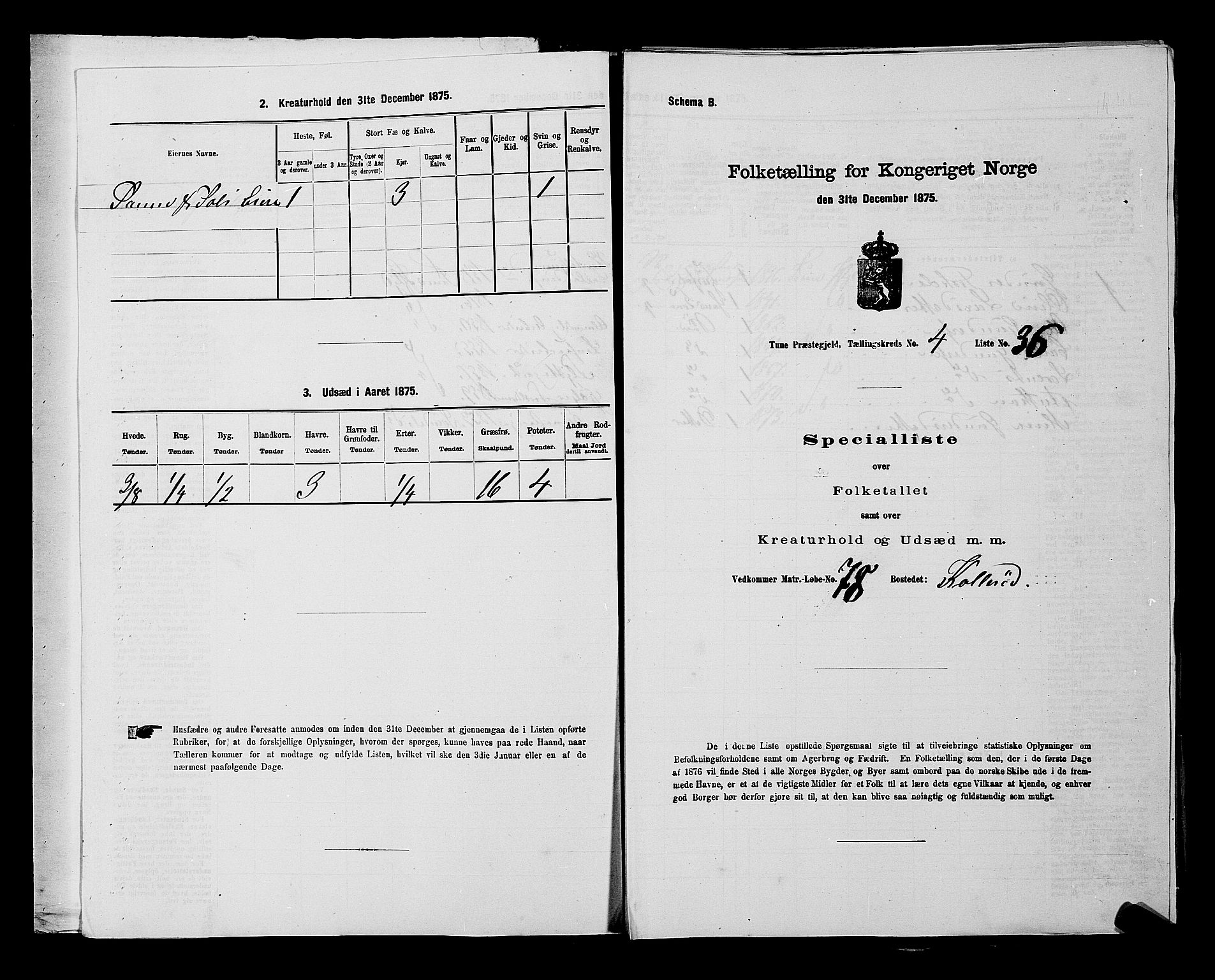 RA, 1875 census for 0130P Tune, 1875, p. 536