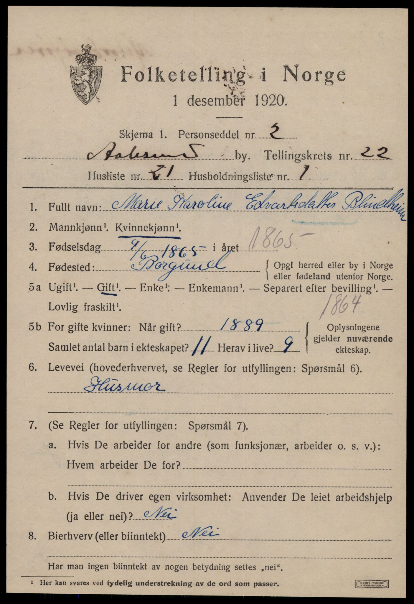 SAT, 1920 census for Ålesund, 1920, p. 40968